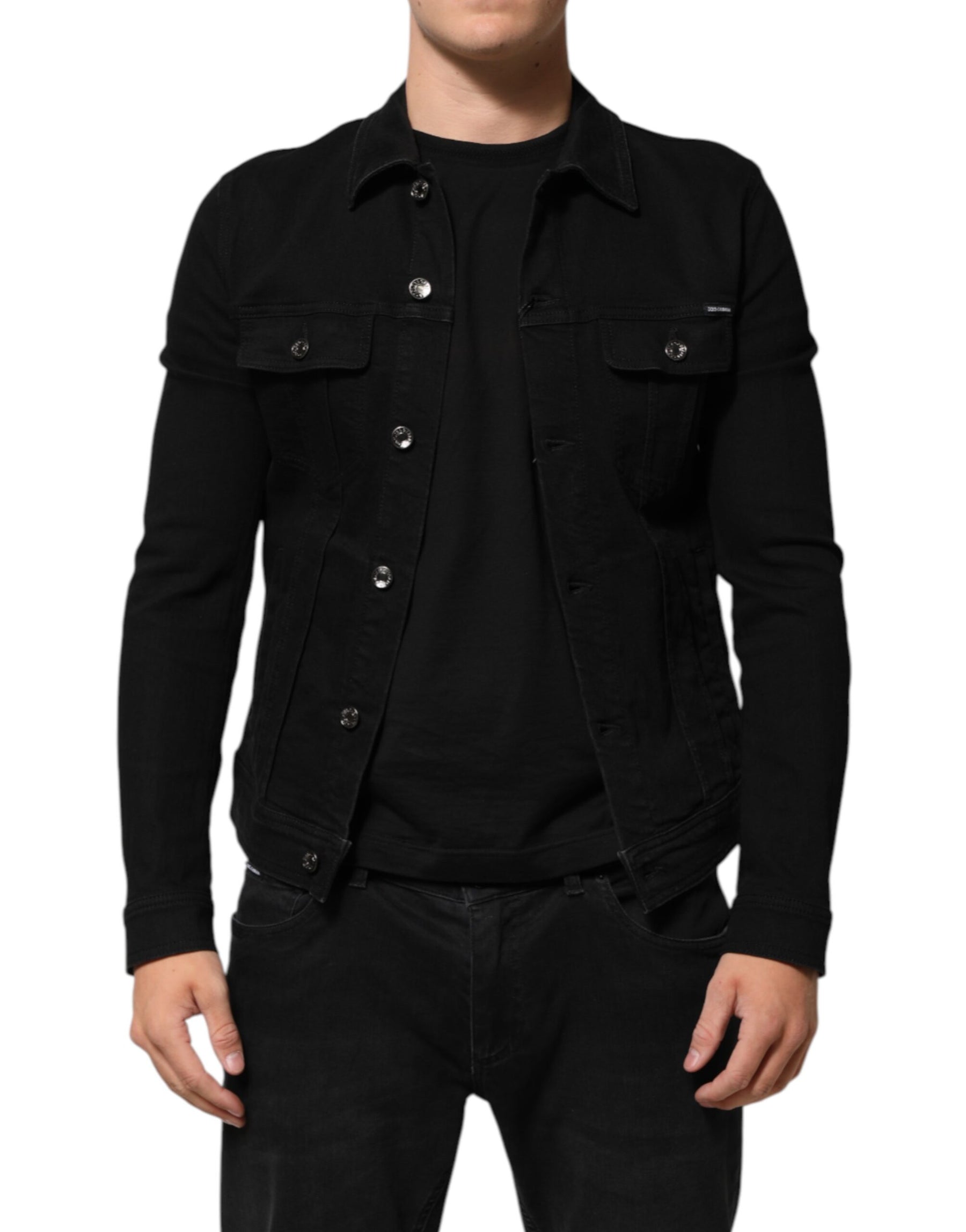 Dolce & Gabbana Black Cotton Denim Stretch Button Up Jacket | Regal Royce