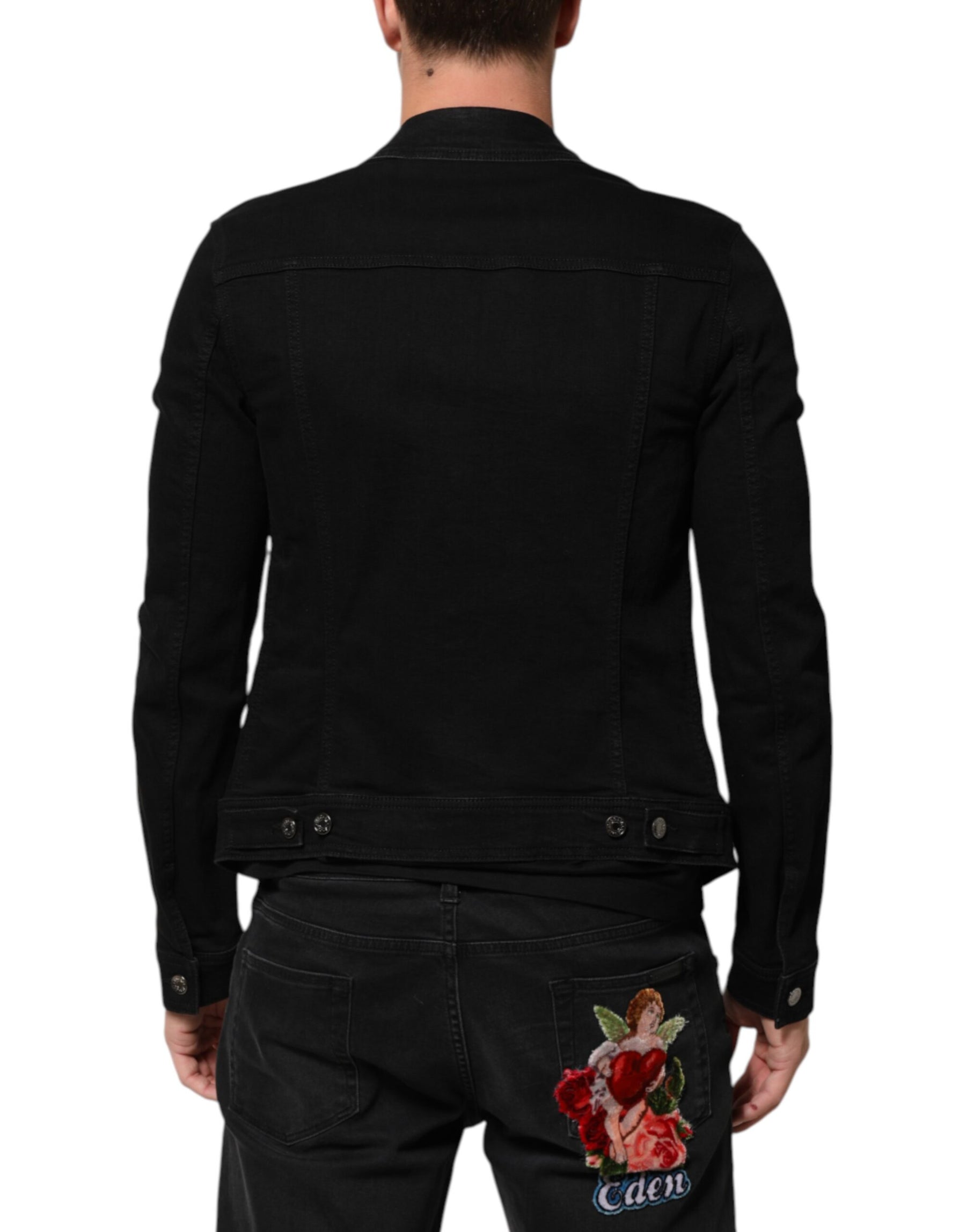 Dolce & Gabbana Black Cotton Denim Stretch Button Up Jacket | Regal Royce