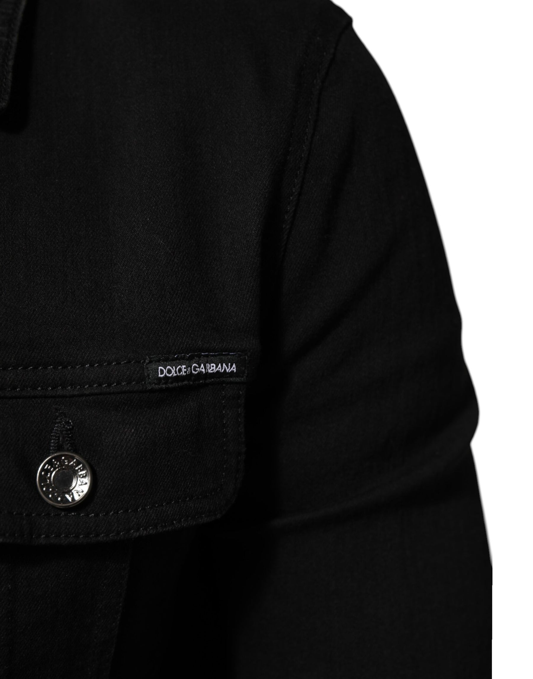 Dolce & Gabbana Black Cotton Denim Stretch Button Up Jacket | Regal Royce