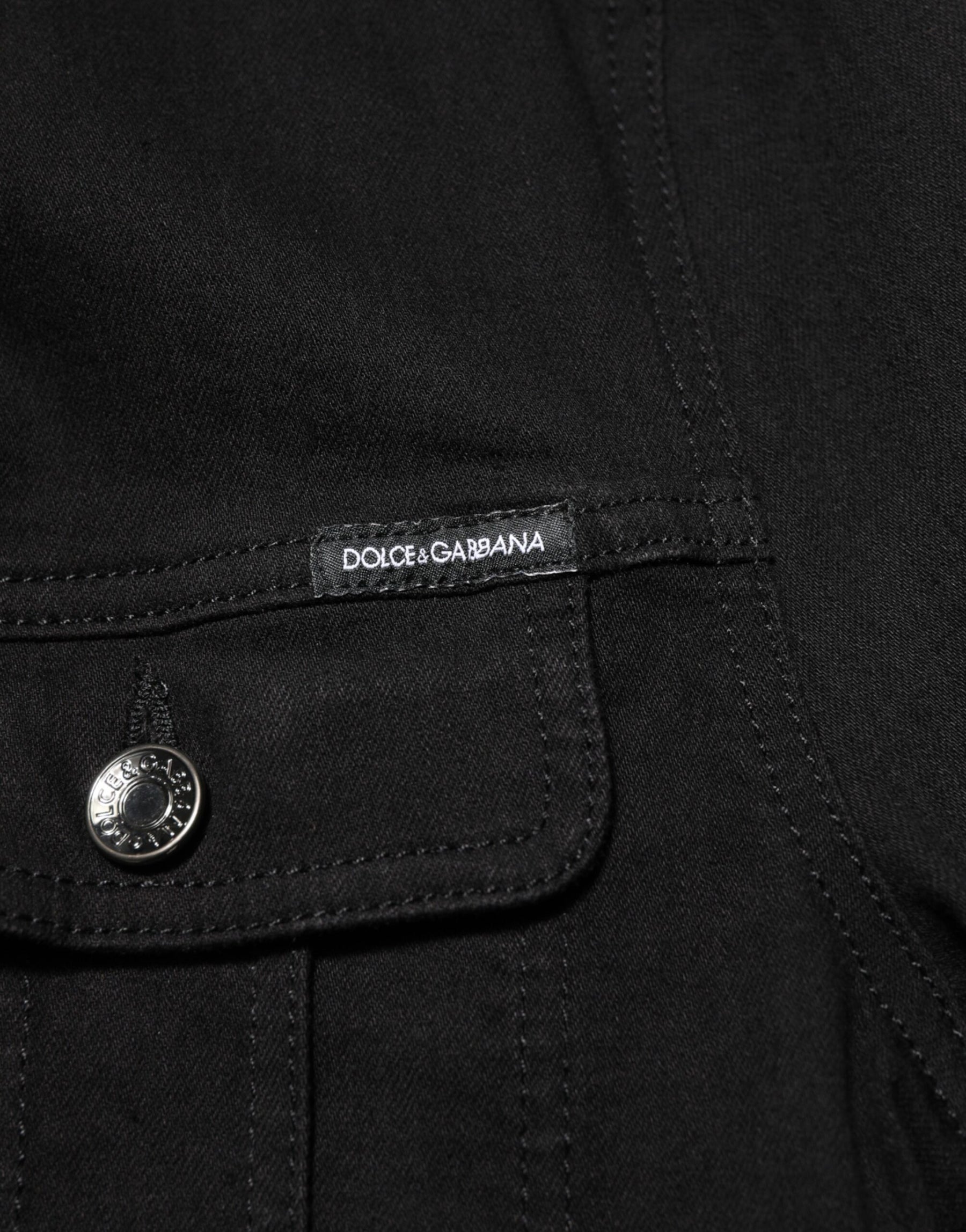 Dolce & Gabbana Black Cotton Denim Stretch Button Up Jacket | Regal Royce