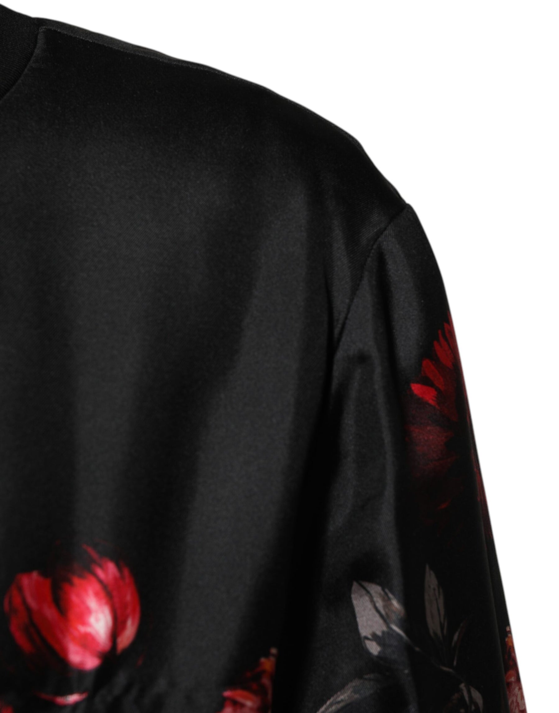 Dolce & Gabbana Black Red Floral Silk Bomber Blouson Jacket | Regal Royce