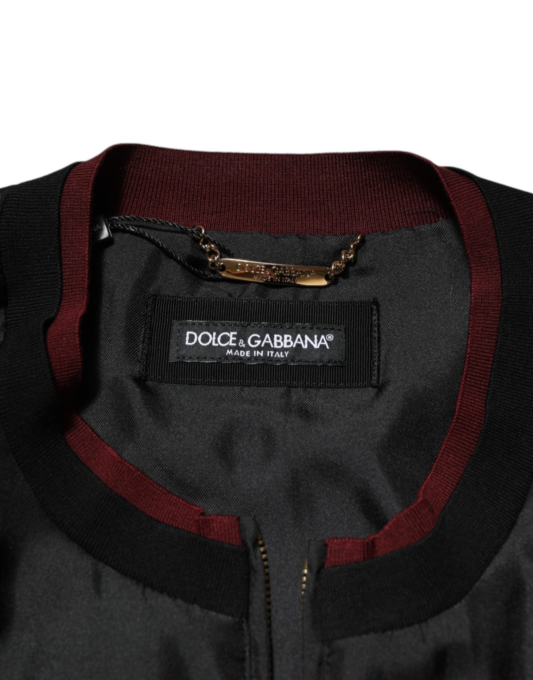 Dolce & Gabbana Black Red Floral Silk Bomber Blouson Jacket | Regal Royce