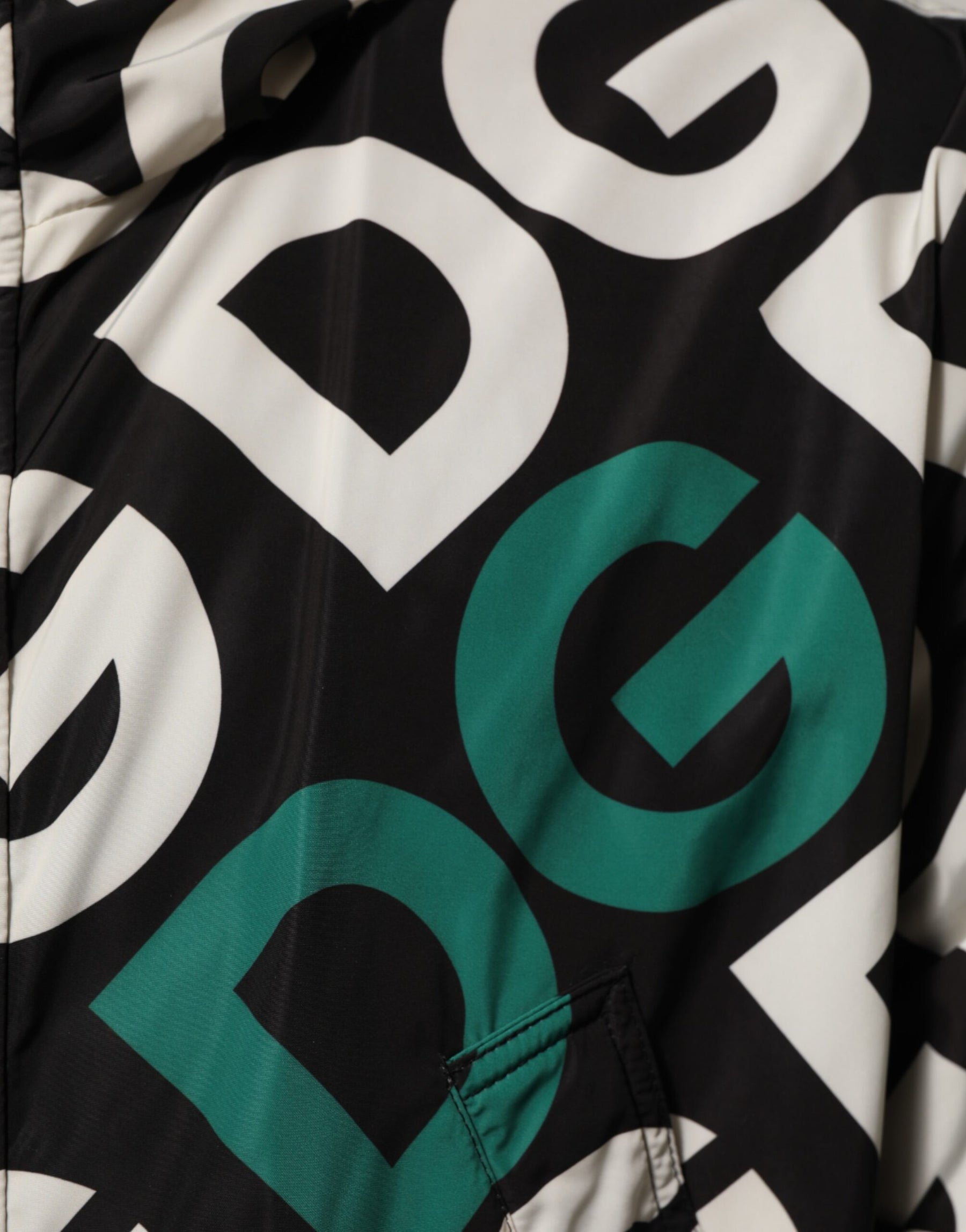 Dolce & Gabbana Black White Logo Print Hooded Coat Men Jacket | Regal Royce