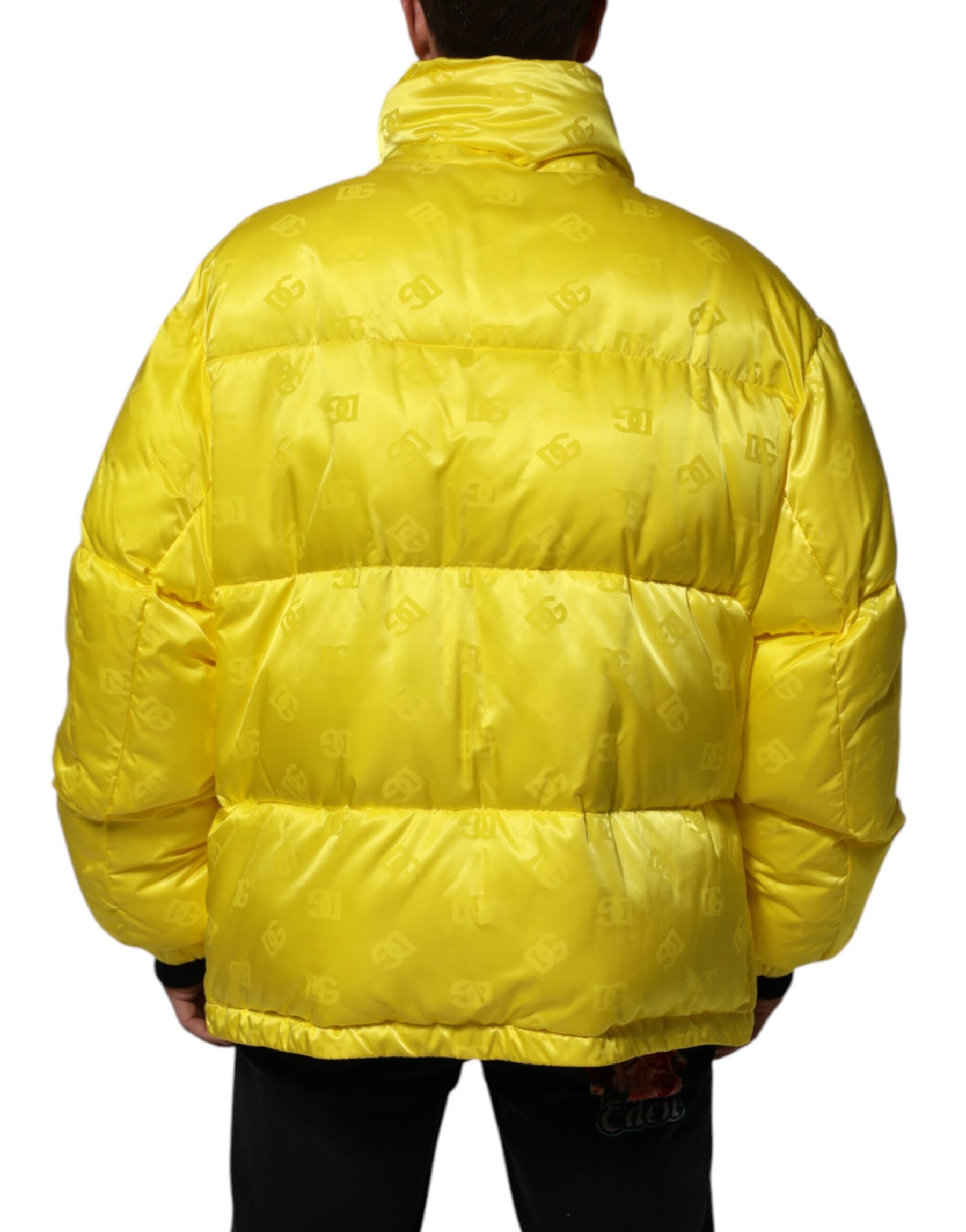 Dolce & Gabbana Yellow Nylon Logo Puffer Bomber Men Jacket | Regal Royce