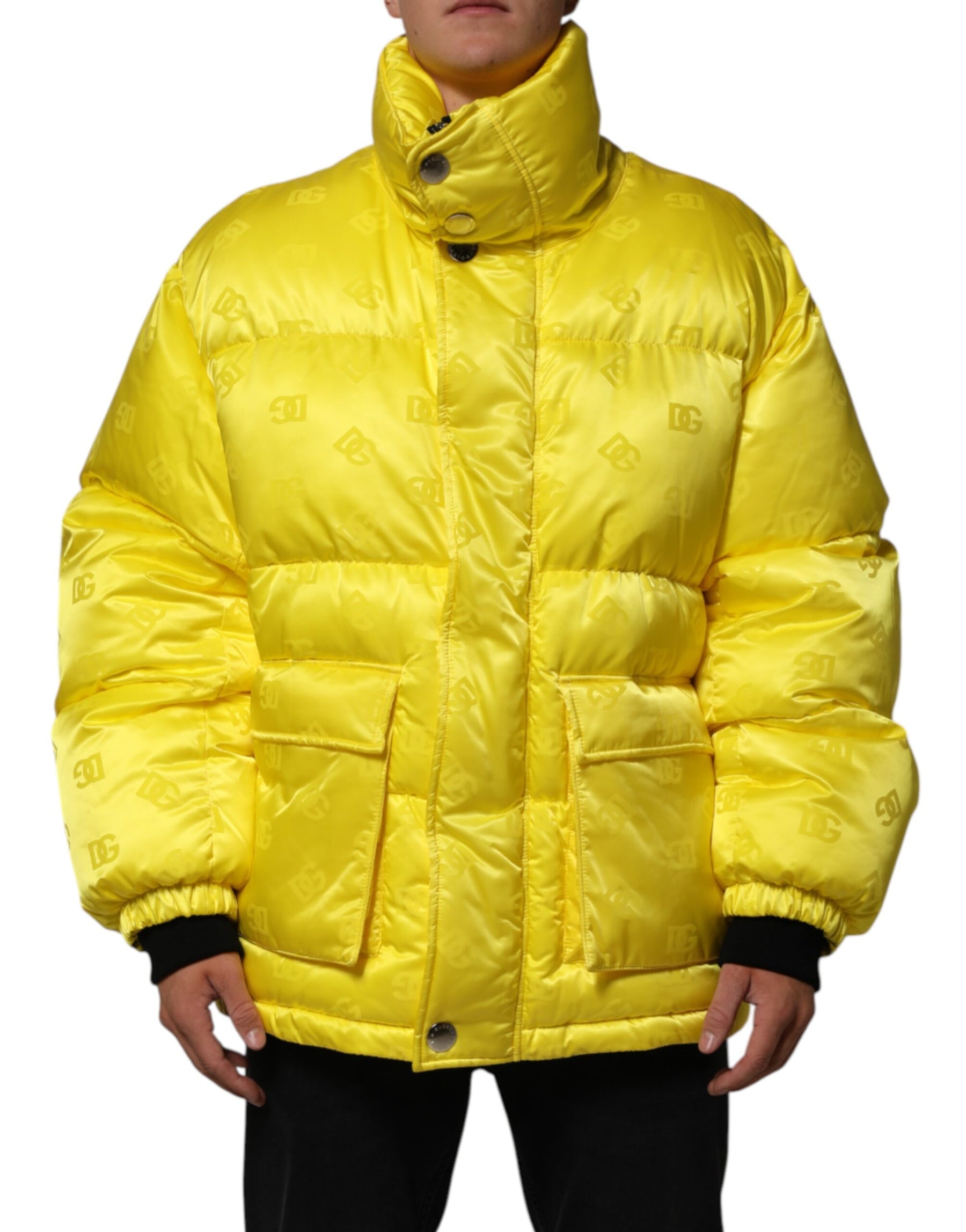 Dolce & Gabbana Yellow Nylon Logo Puffer Bomber Men Jacket | Regal Royce