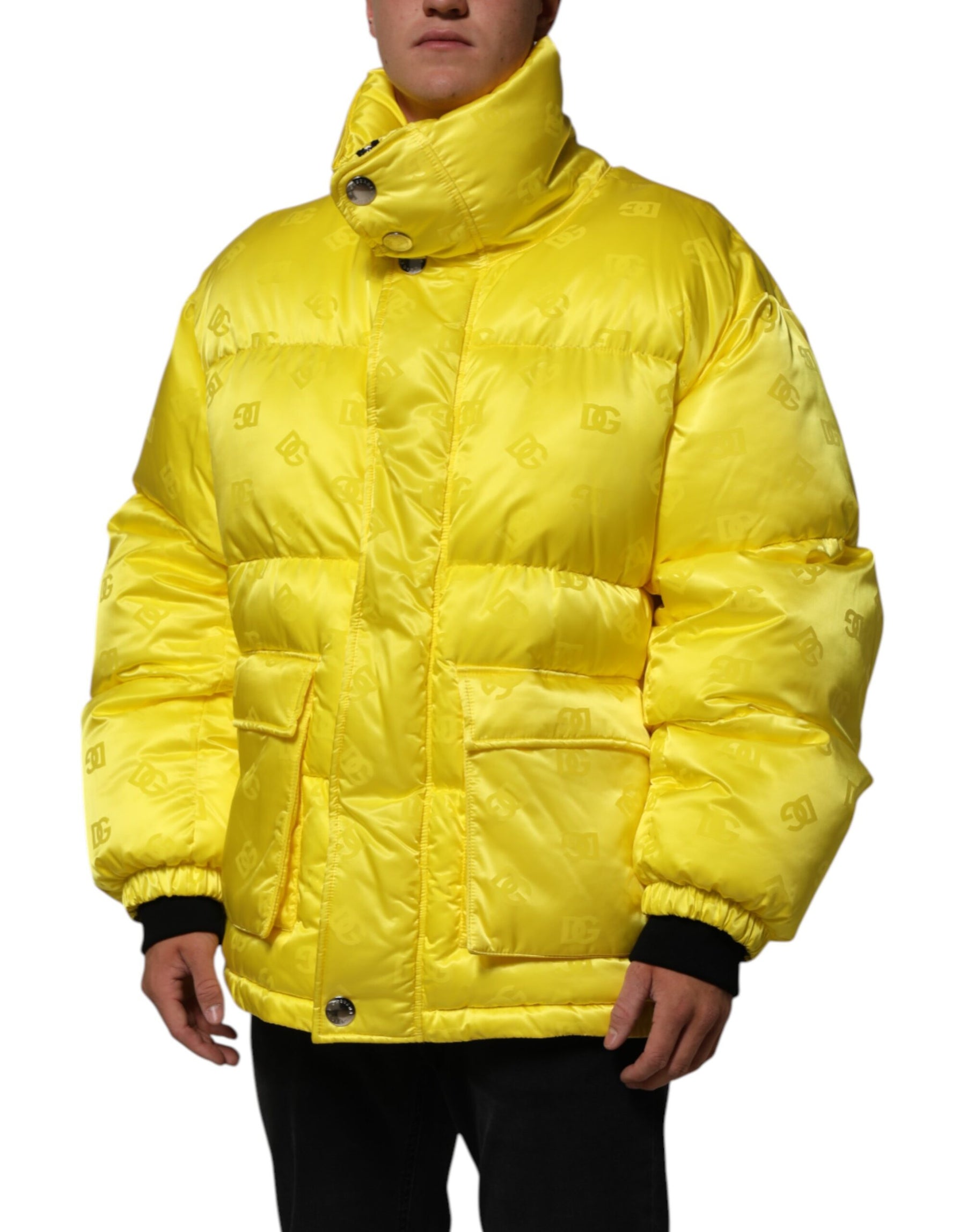 Dolce & Gabbana Yellow Nylon Logo Puffer Bomber Men Jacket | Regal Royce