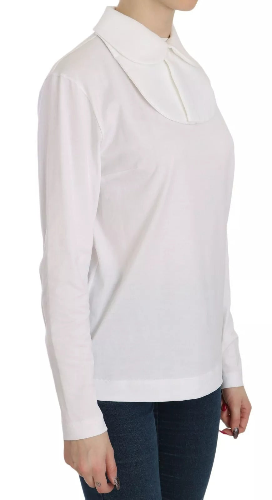 Dolce & Gabbana White Cotton Longsleeve Collared Blouse | Regal Royce