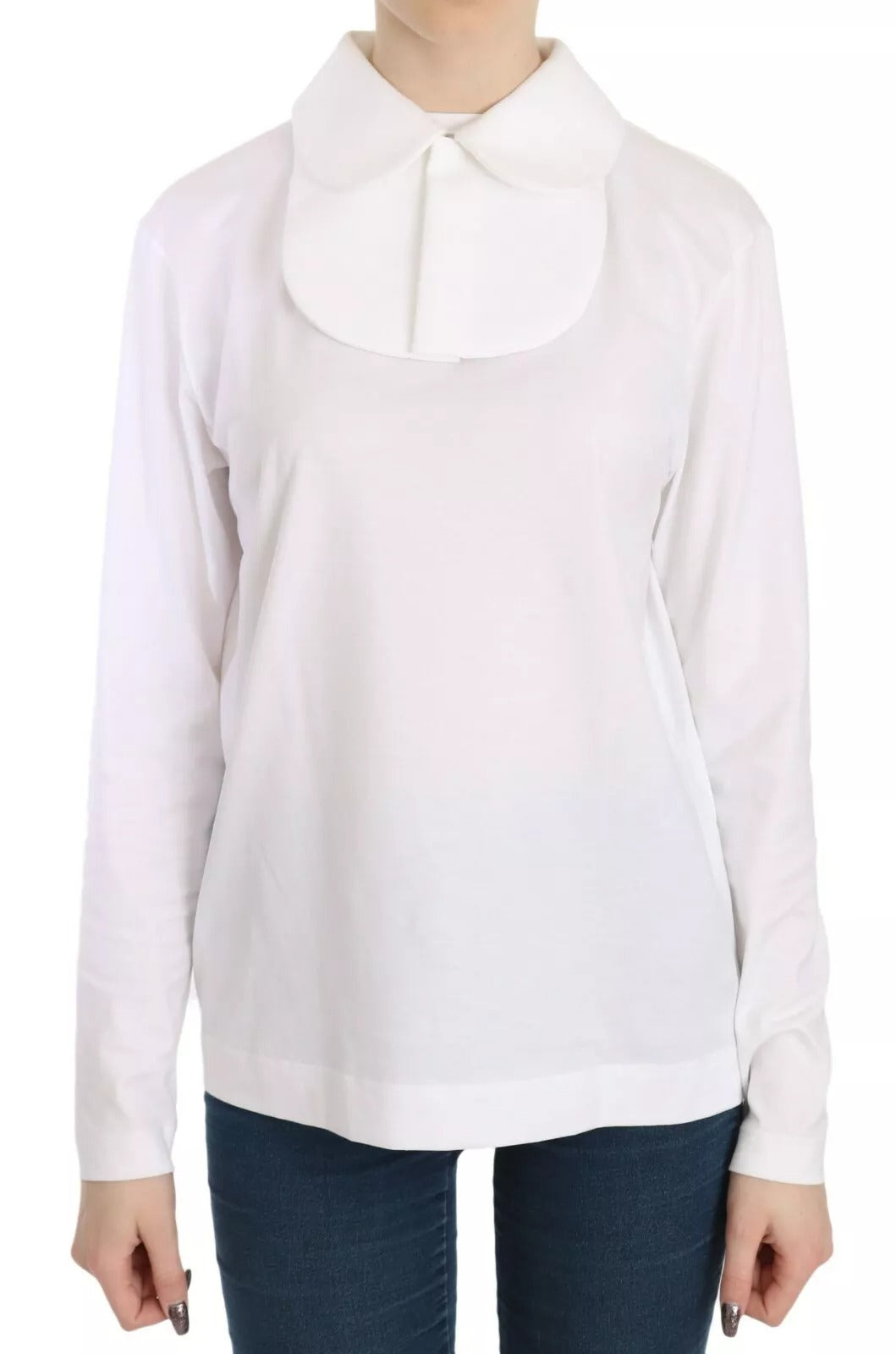 Dolce & Gabbana White Cotton Longsleeve Collared Blouse | Regal Royce