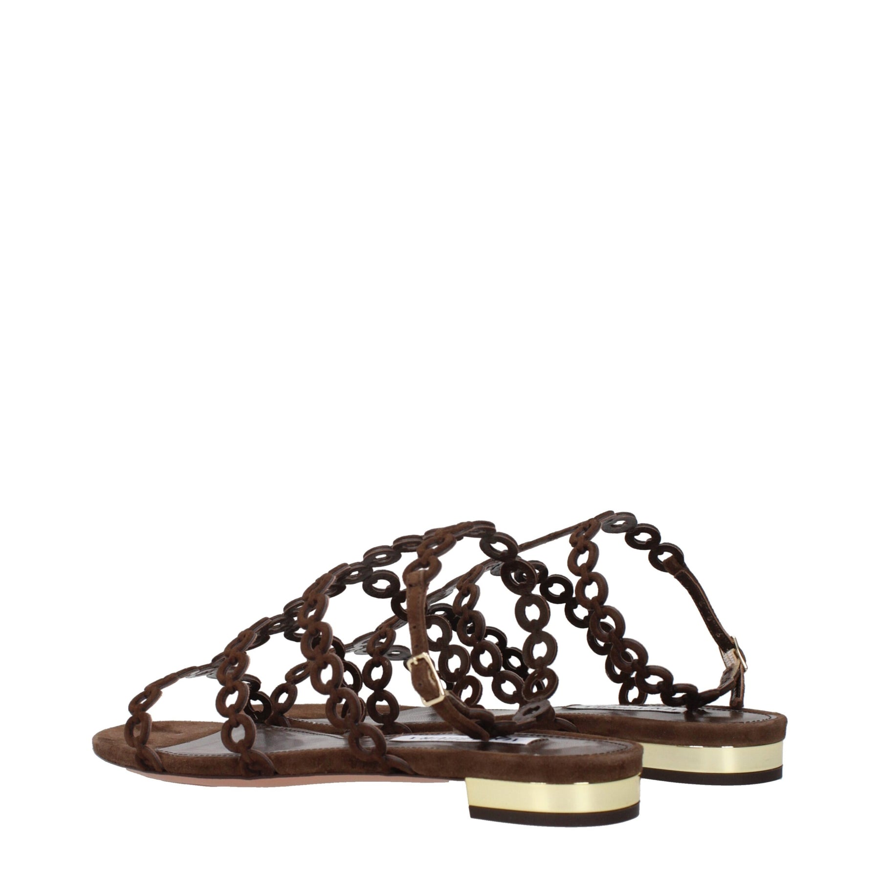Aquazzura Brown Leather Flat Sandals | Regal Royce