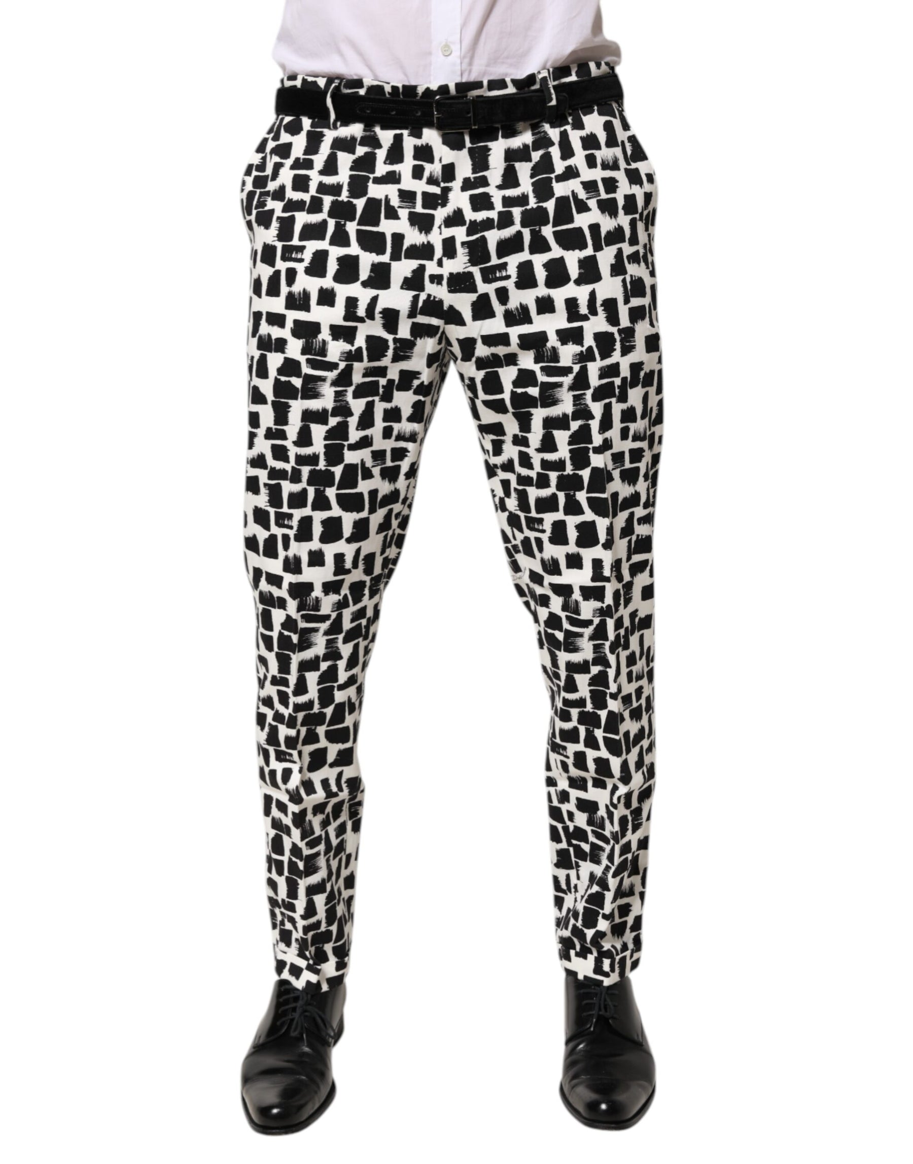 Dolce & Gabbana Black White Abstract Print Cotton Blend Pants | Regal Royce