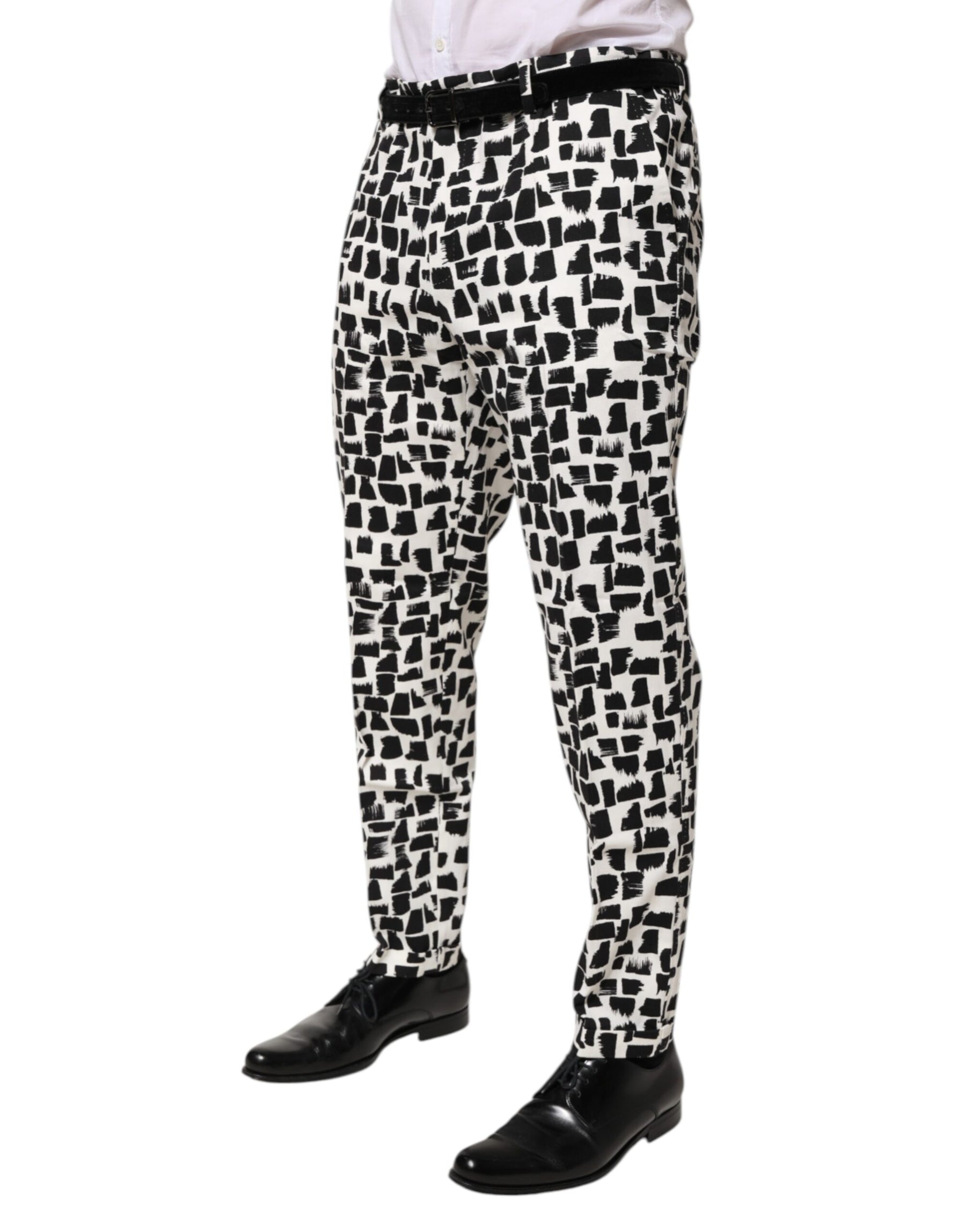 Dolce & Gabbana Black White Abstract Print Cotton Blend Pants | Regal Royce