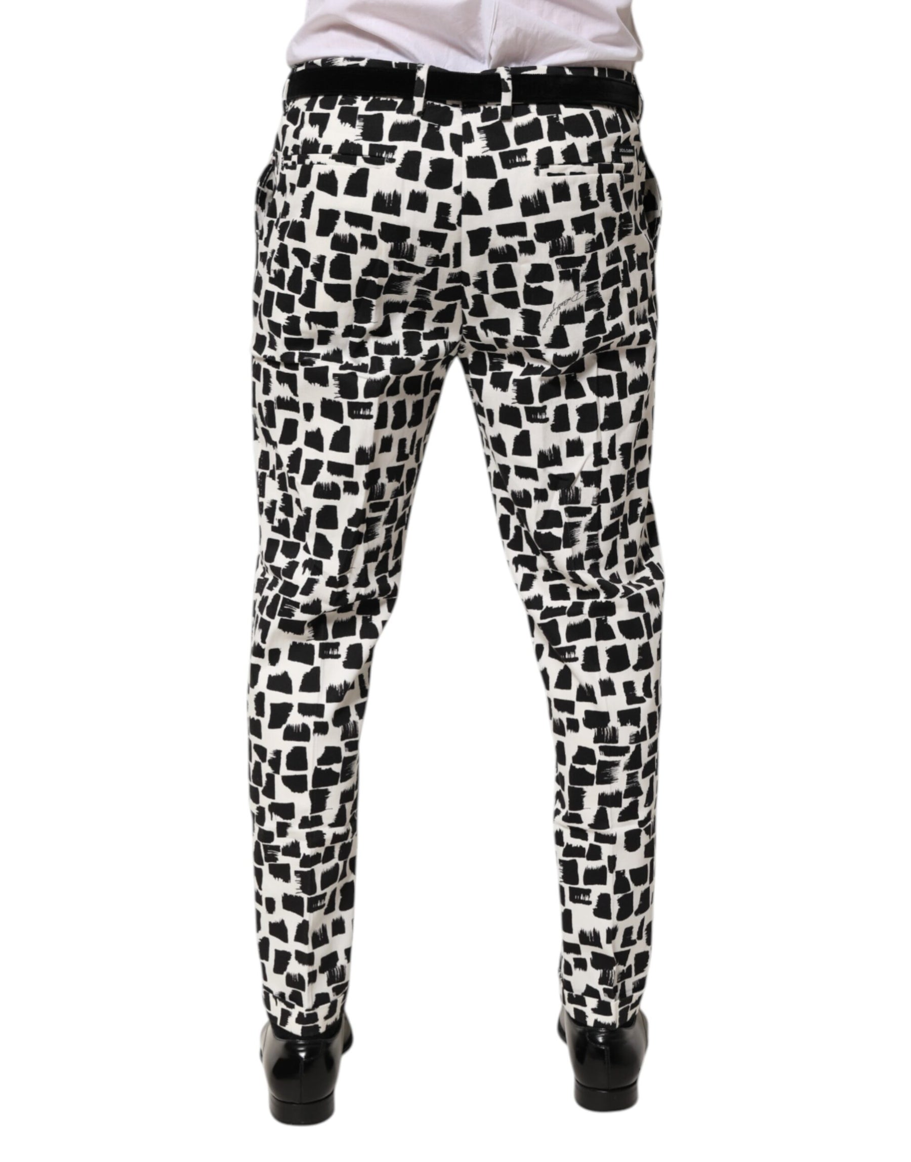 Dolce & Gabbana Black White Abstract Print Cotton Blend Pants | Regal Royce