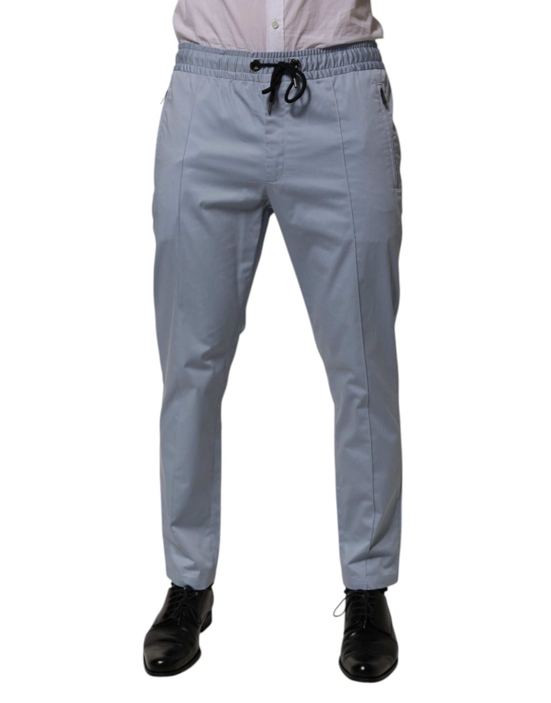Dolce & Gabbana Light Blue Cotton Drawstring Elastic Waist Men Pants | Regal Royce