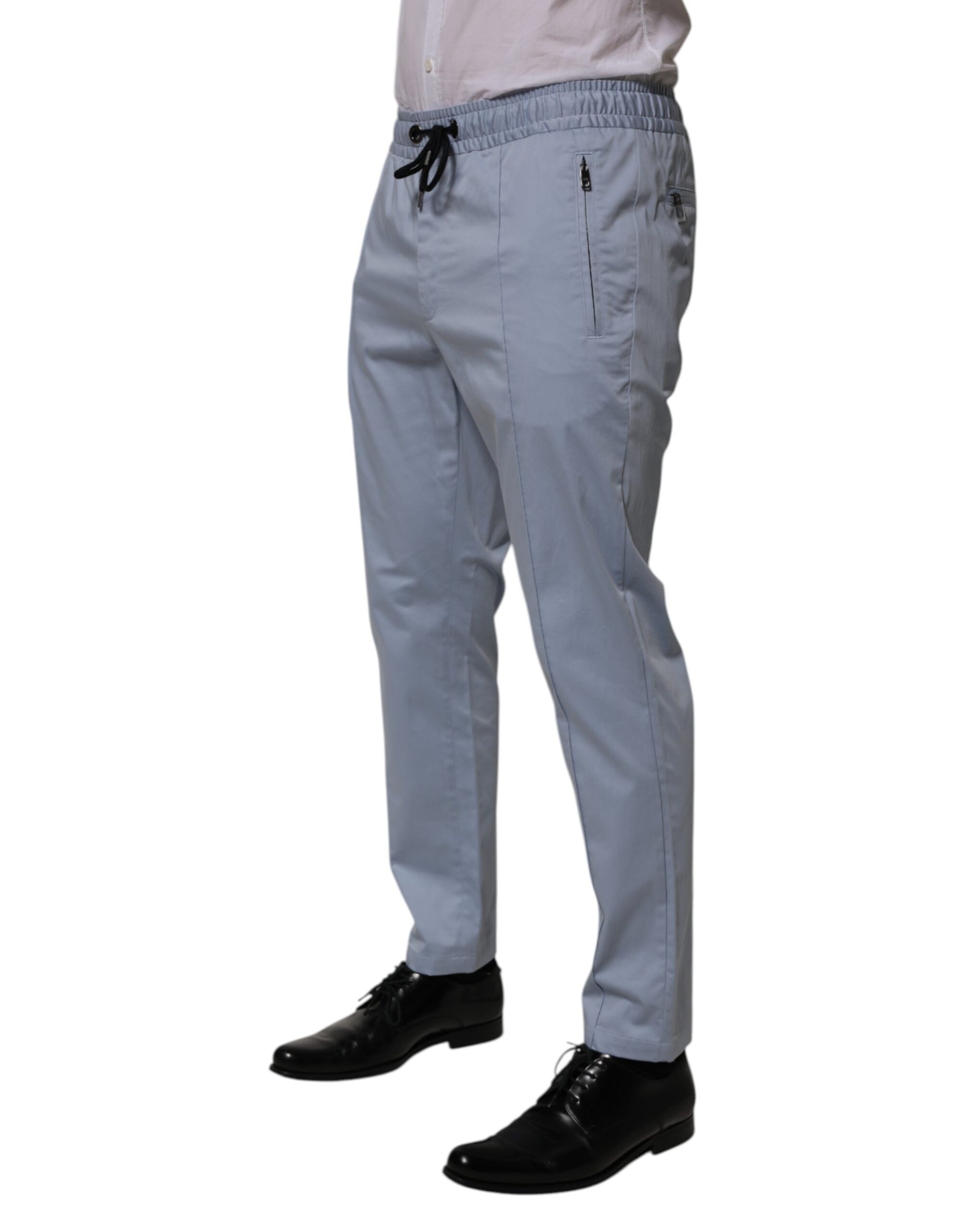 Dolce & Gabbana Light Blue Cotton Drawstring Elastic Waist Men Pants