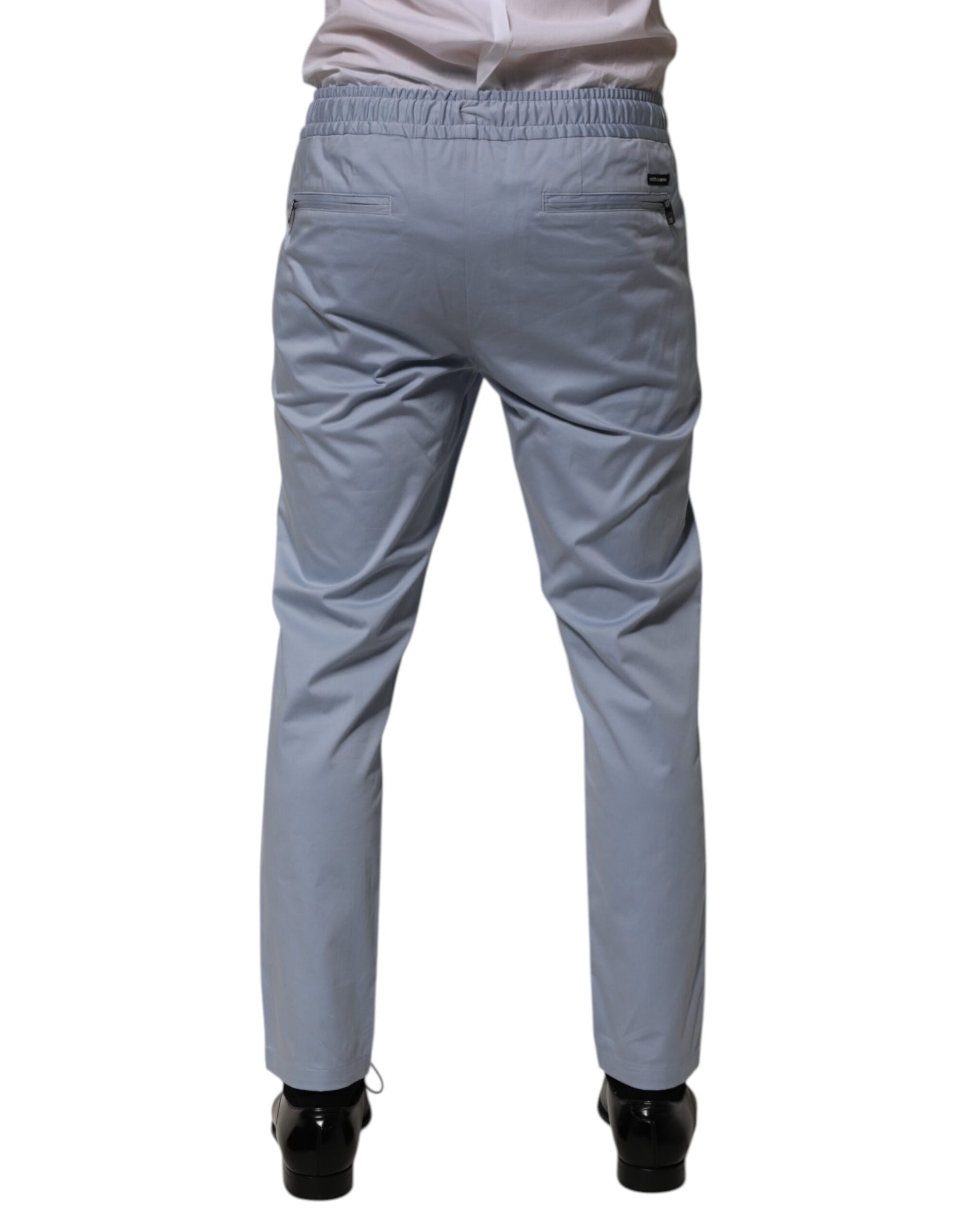 Dolce & Gabbana Light Blue Cotton Drawstring Elastic Waist Men Pants | Regal Royce