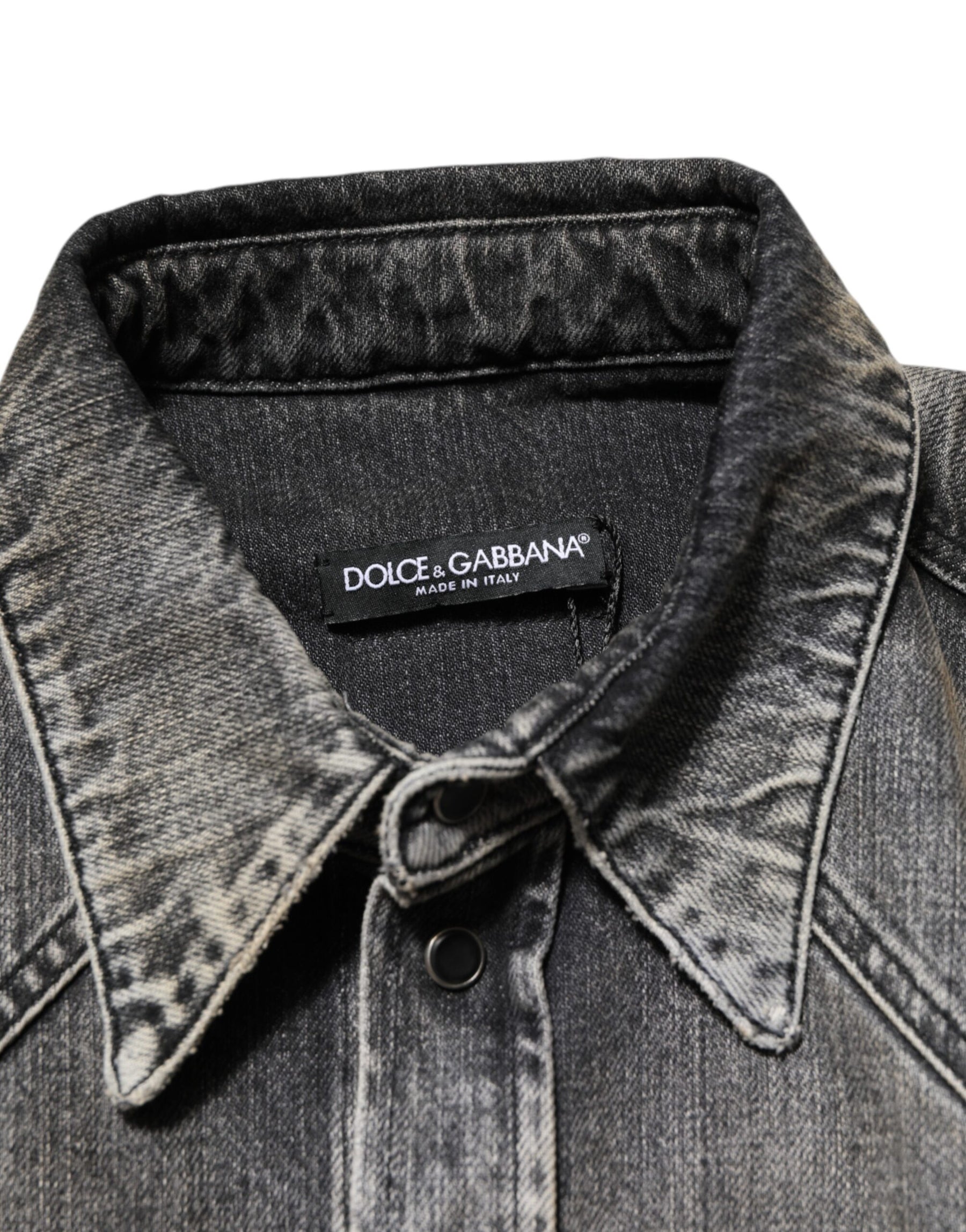 Dolce & Gabbana Black Washed Cotton Snap Long Sleeve Casual Shirt | Regal Royce