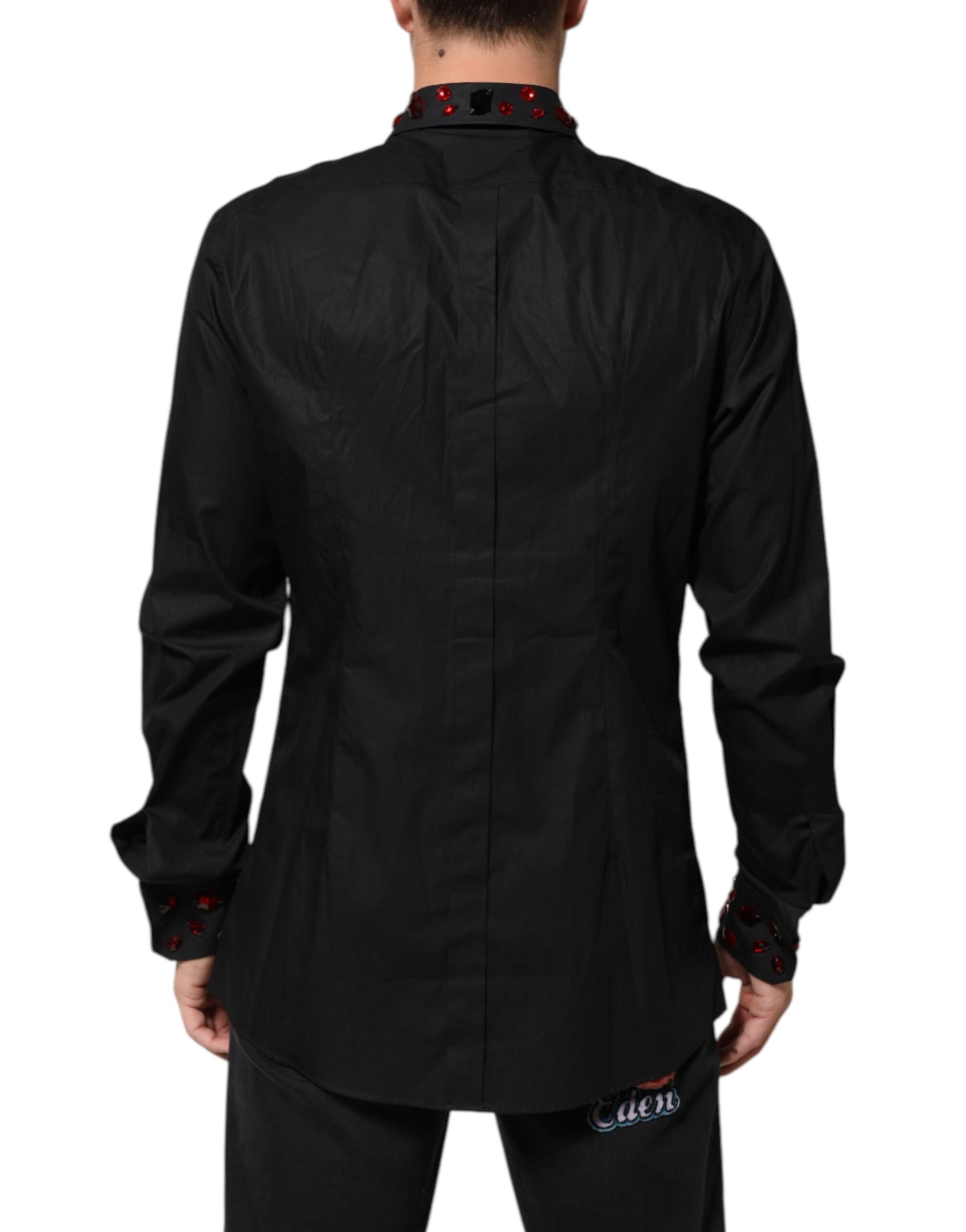 Dolce & Gabbana Black Cotton Embellished Collar Men’s Shirt | Regal Royce