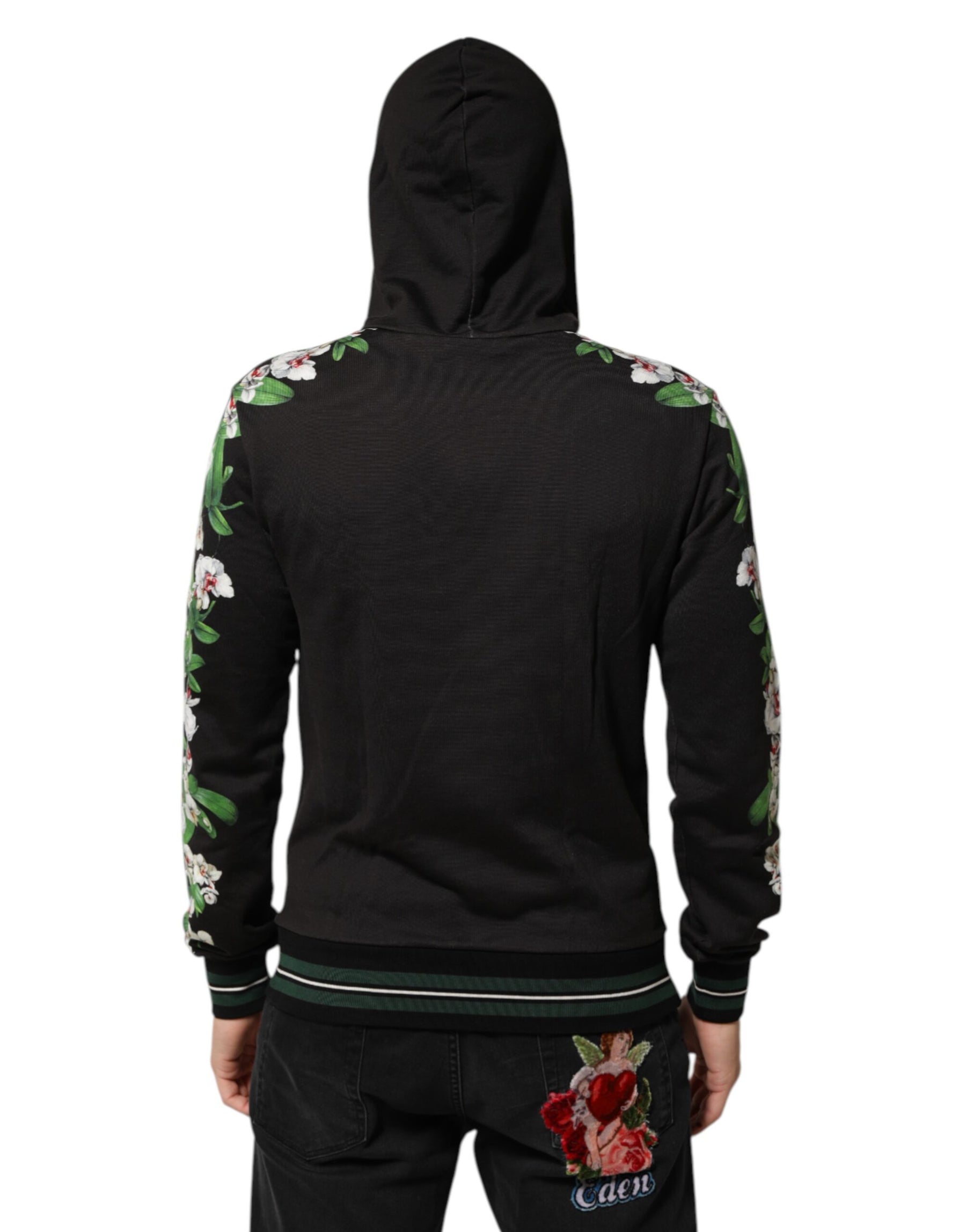 Dolce & Gabbana KING Black Orchid Floral Crown Logo Hoodie Sweater | Regal Royce