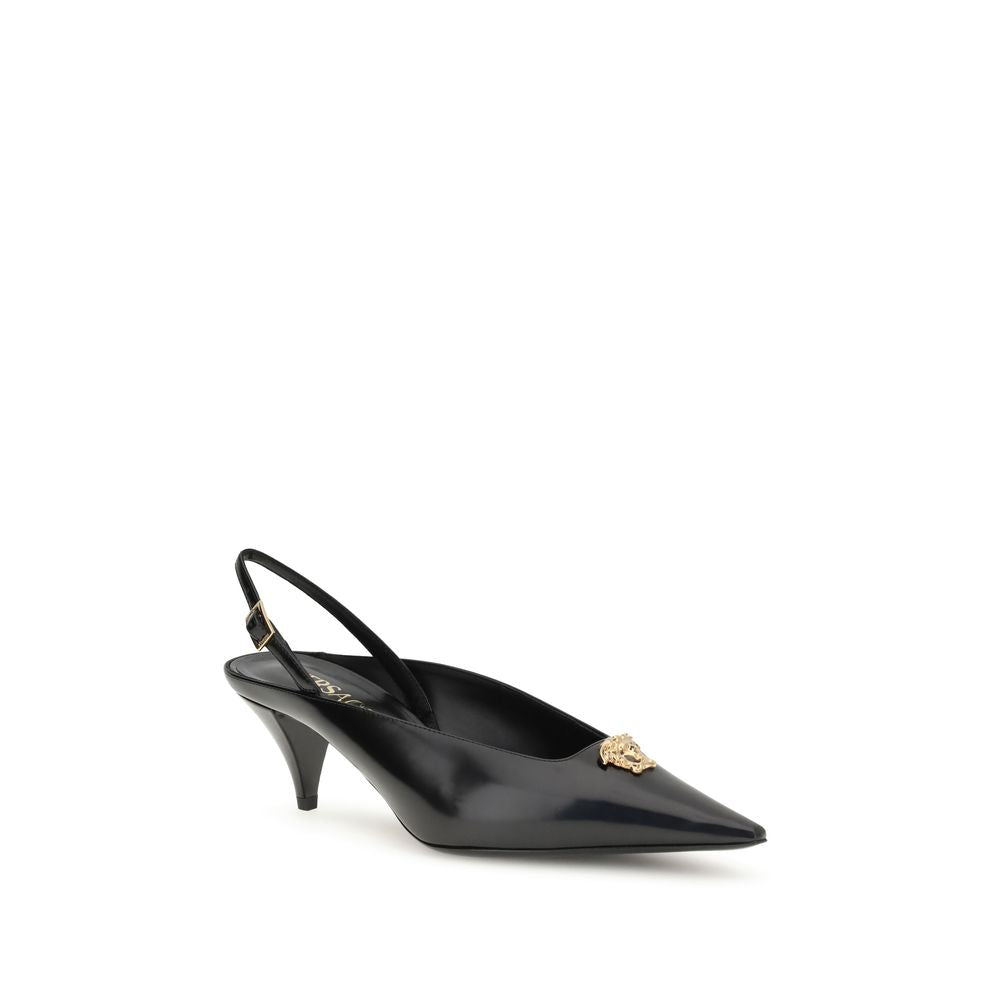 Versace Black Leather Mid Heel Pumps | Regal Royce