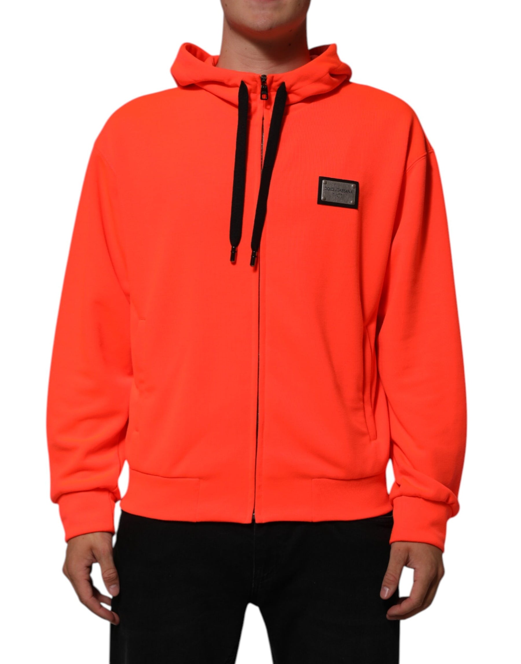 Dolce & Gabbana Red Fluorescent Polyester Logo Patch Hoodie Sweater | Regal Royce