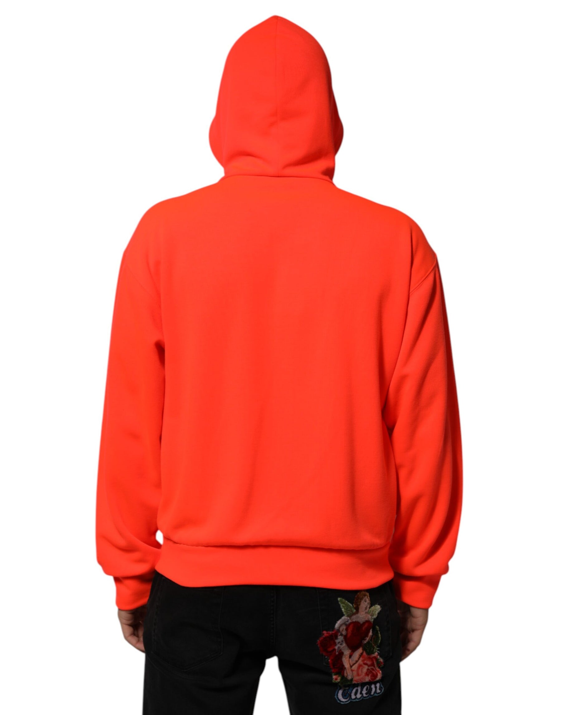 Dolce & Gabbana Red Fluorescent Polyester Logo Patch Hoodie Sweater | Regal Royce