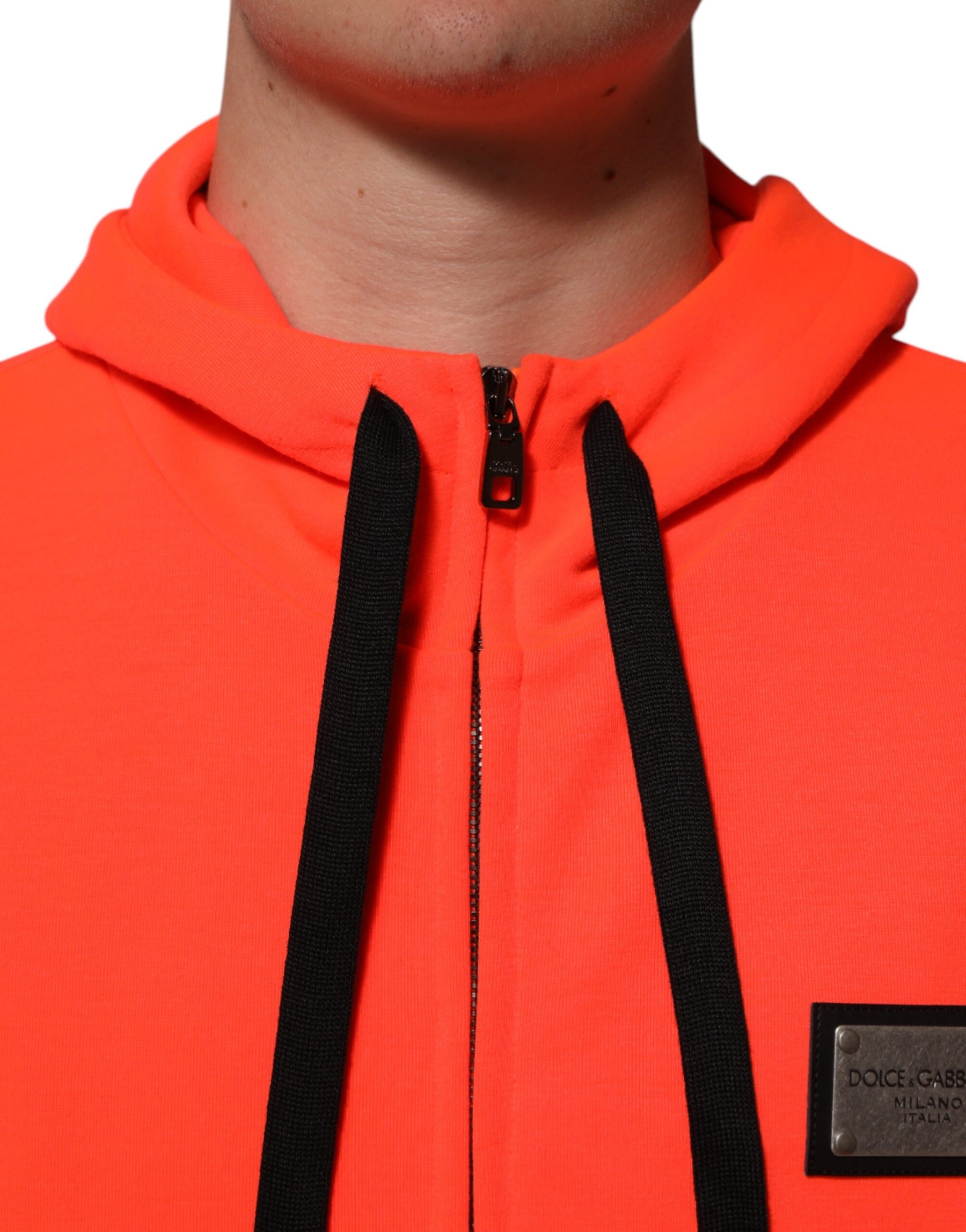 Dolce & Gabbana Red Fluorescent Polyester Logo Patch Hoodie Sweater | Regal Royce