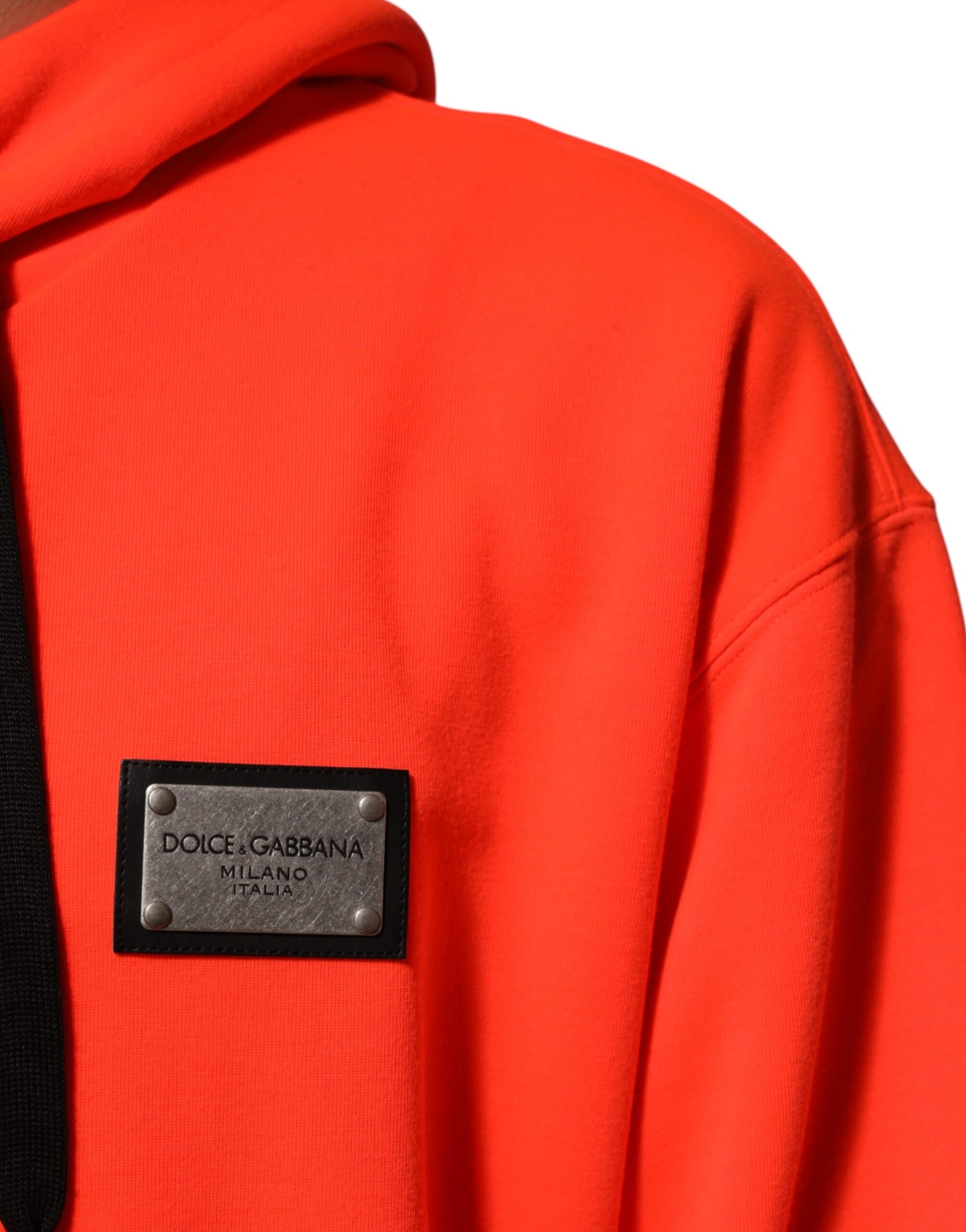 Dolce & Gabbana Red Fluorescent Polyester Logo Patch Hoodie Sweater | Regal Royce
