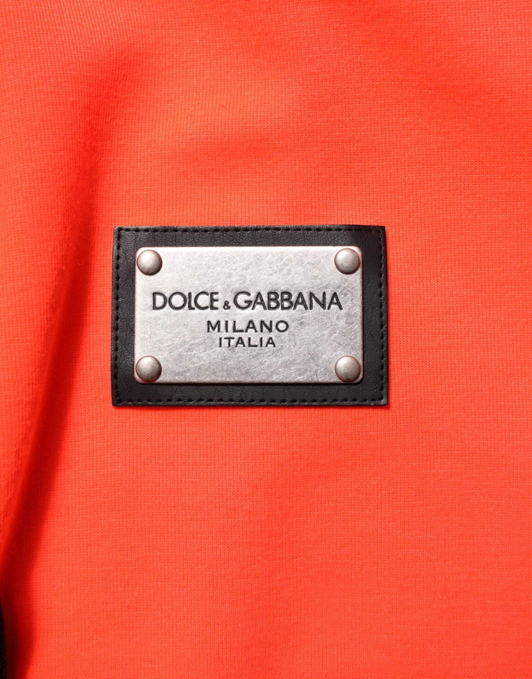 Dolce & Gabbana Red Fluorescent Polyester Logo Patch Hoodie Sweater | Regal Royce