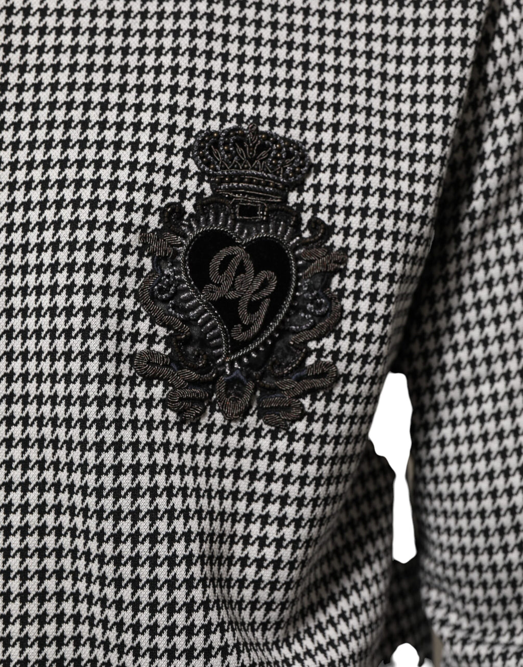 Dolce & Gabbana Black White Houndstooth Wool Crest Jacket Sweater