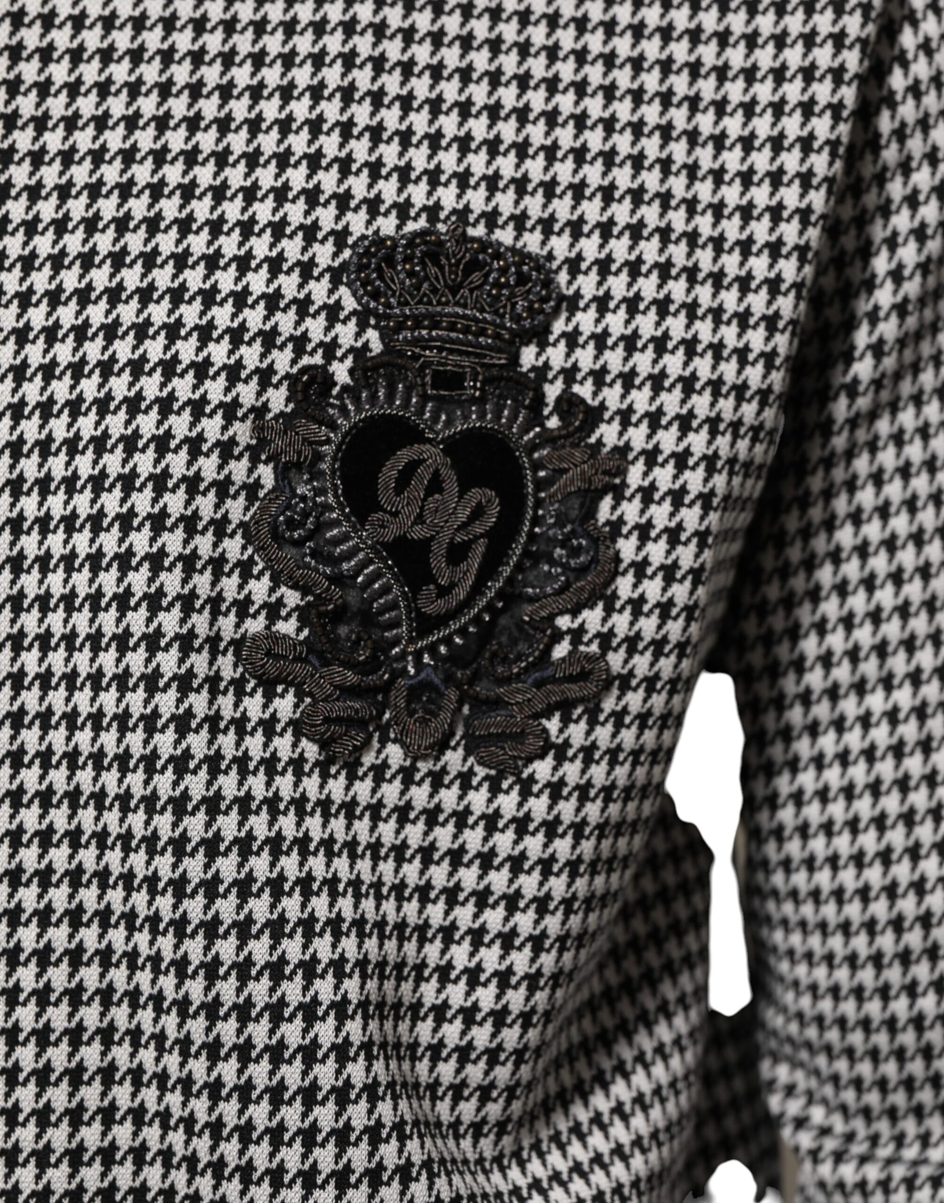 Dolce & Gabbana Black White Houndstooth Wool Crest Jacket Sweater