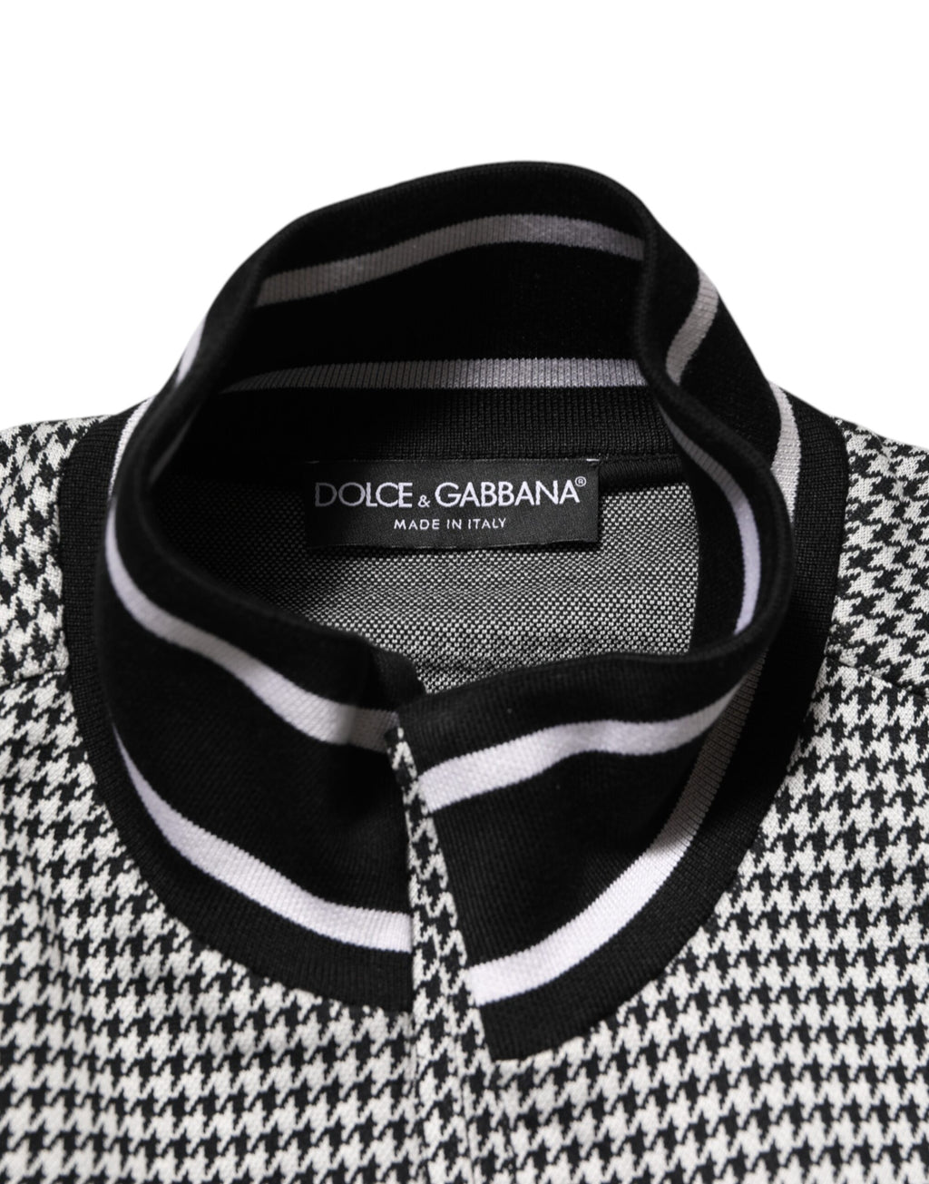 Dolce & Gabbana Black White Houndstooth Wool Crest Jacket Sweater