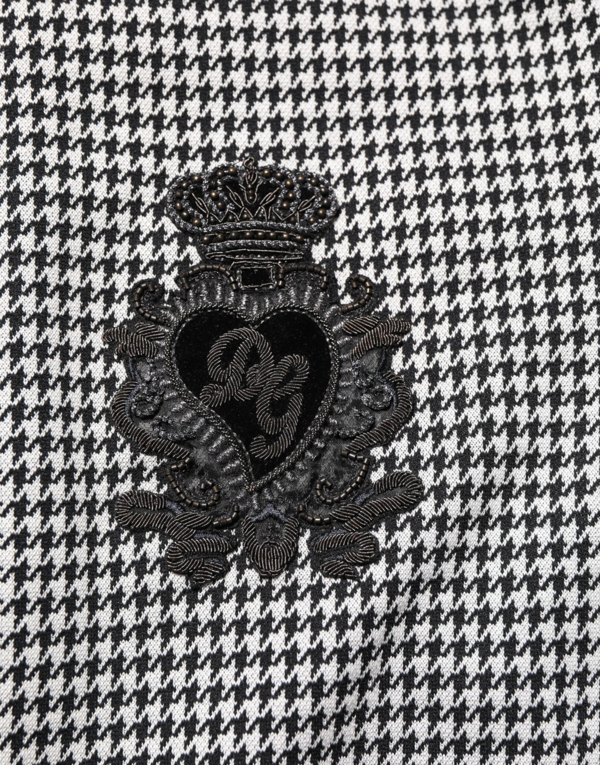 Dolce & Gabbana Black White Houndstooth Wool Crest Jacket Sweater