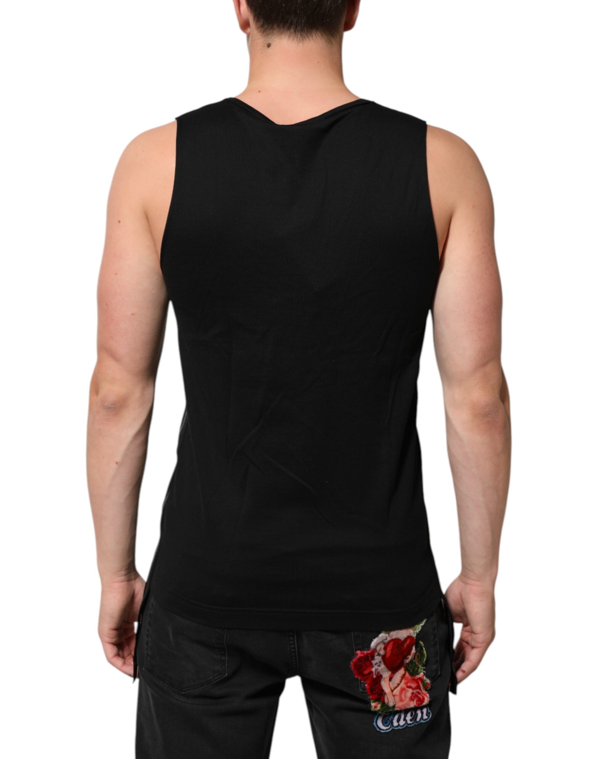 Dolce & Gabbana Black Cotton Sleeveless Tank Top DG Logo Men T-shirt