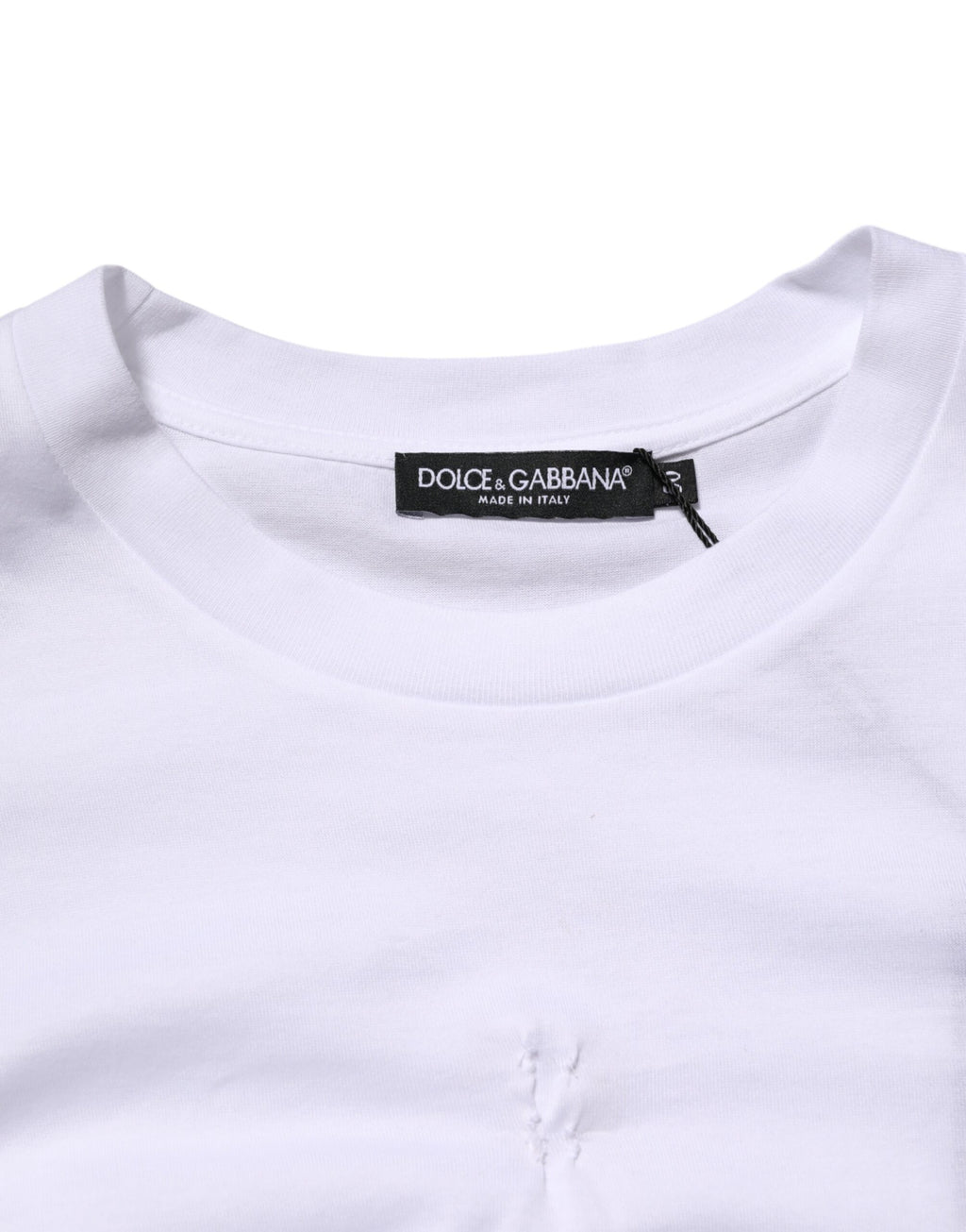 Dolce & Gabbana White Cotton Logo Patch Crew Neck Men T-shirt