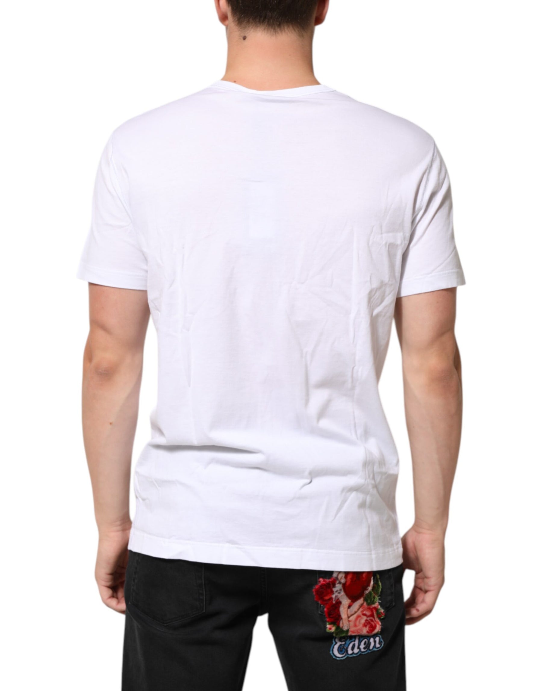 Dolce & Gabbana White Logo Plaque Cotton Crew Neck T-shirt | Regal Royce