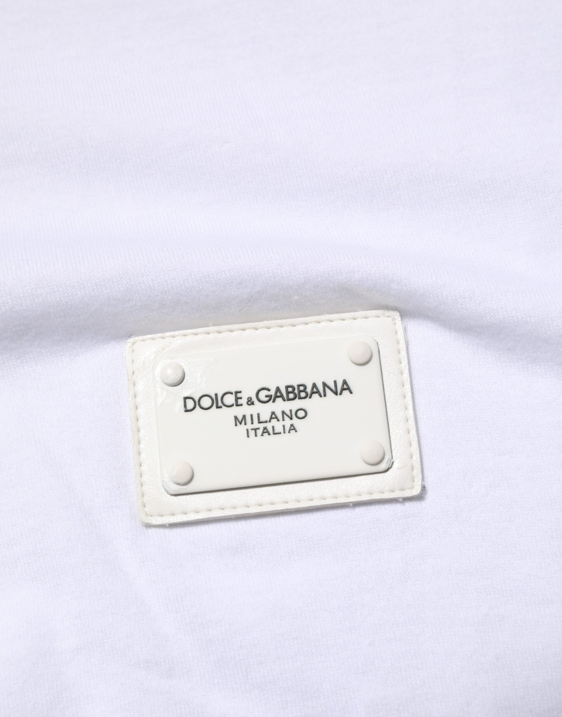 Dolce & Gabbana White Logo Plaque Cotton Crew Neck T-shirt | Regal Royce