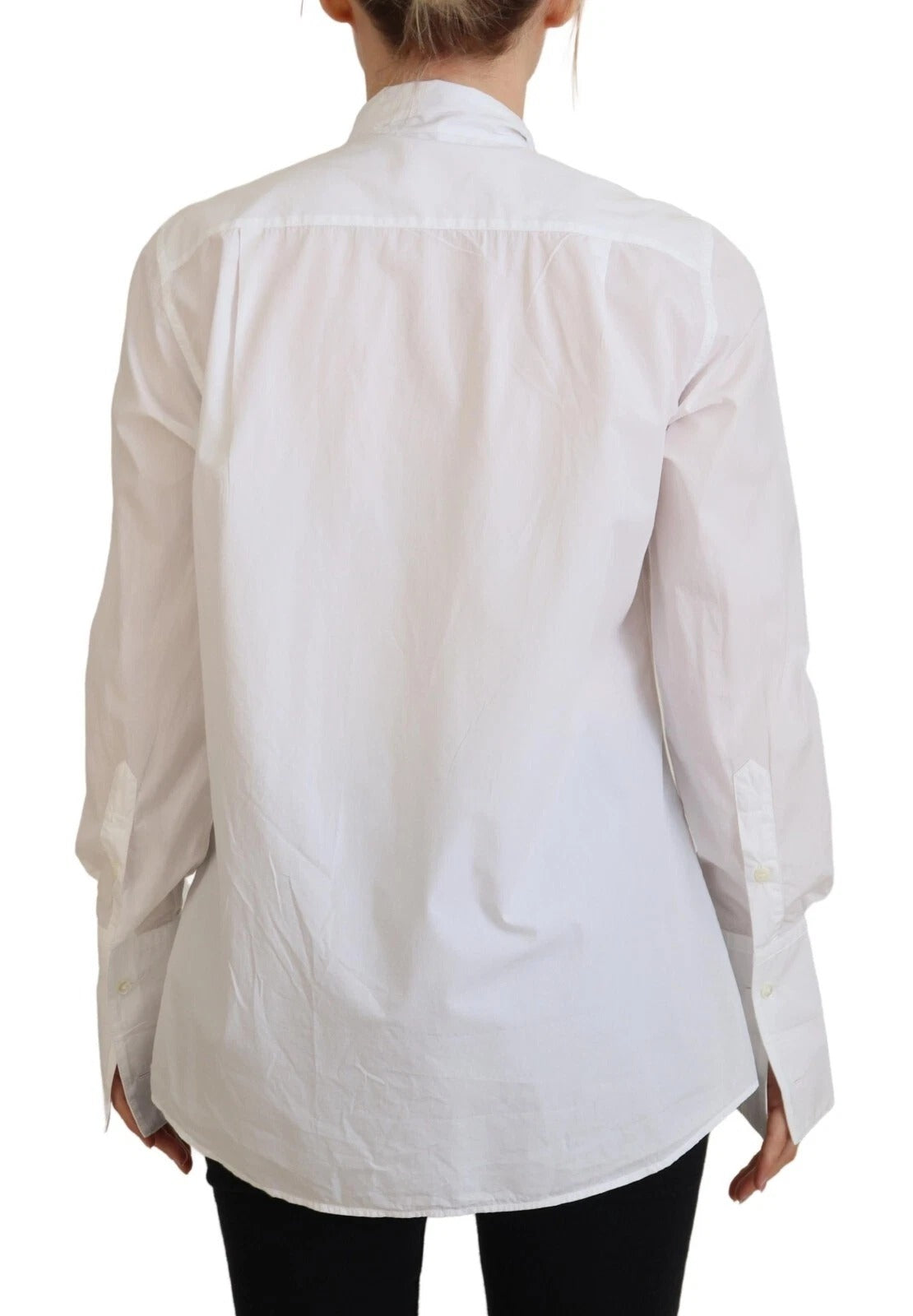 Dolce & Gabbana White Cotton Collared Long Sleeves Formal Top | Regal Royce