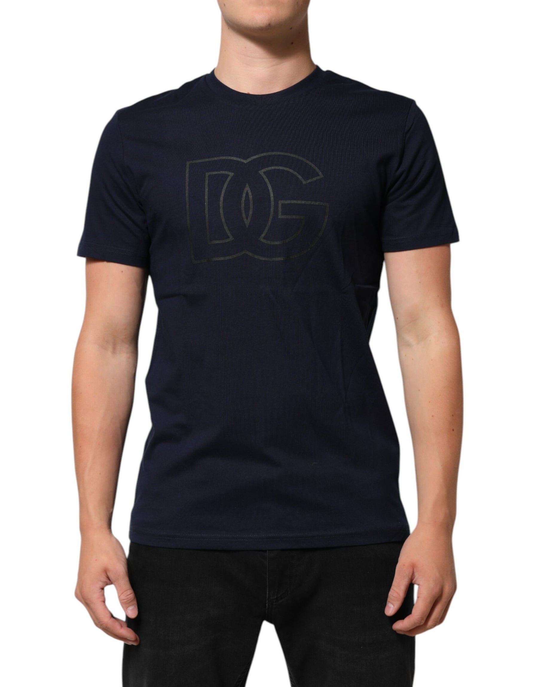 Dolce & Gabbana Dark Blue Cotton DG Logo Print Men’s Top T-shirt | Regal Royce