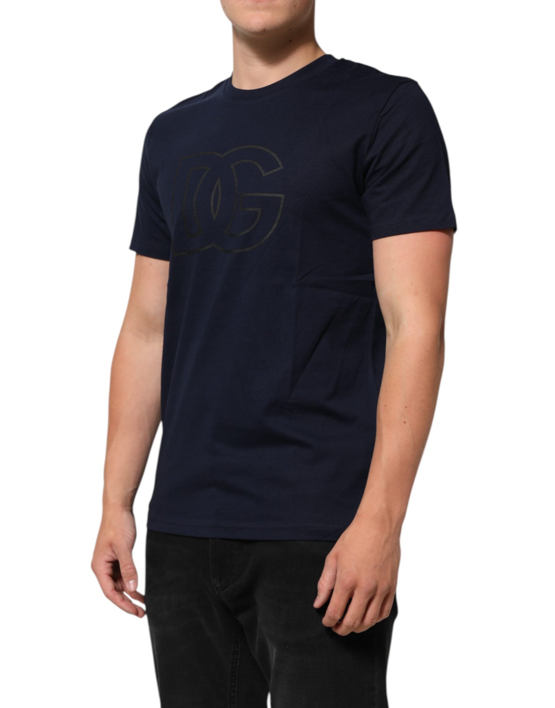 Dolce & Gabbana Dark Blue Cotton DG Logo Print Men’s Top T-shirt | Regal Royce