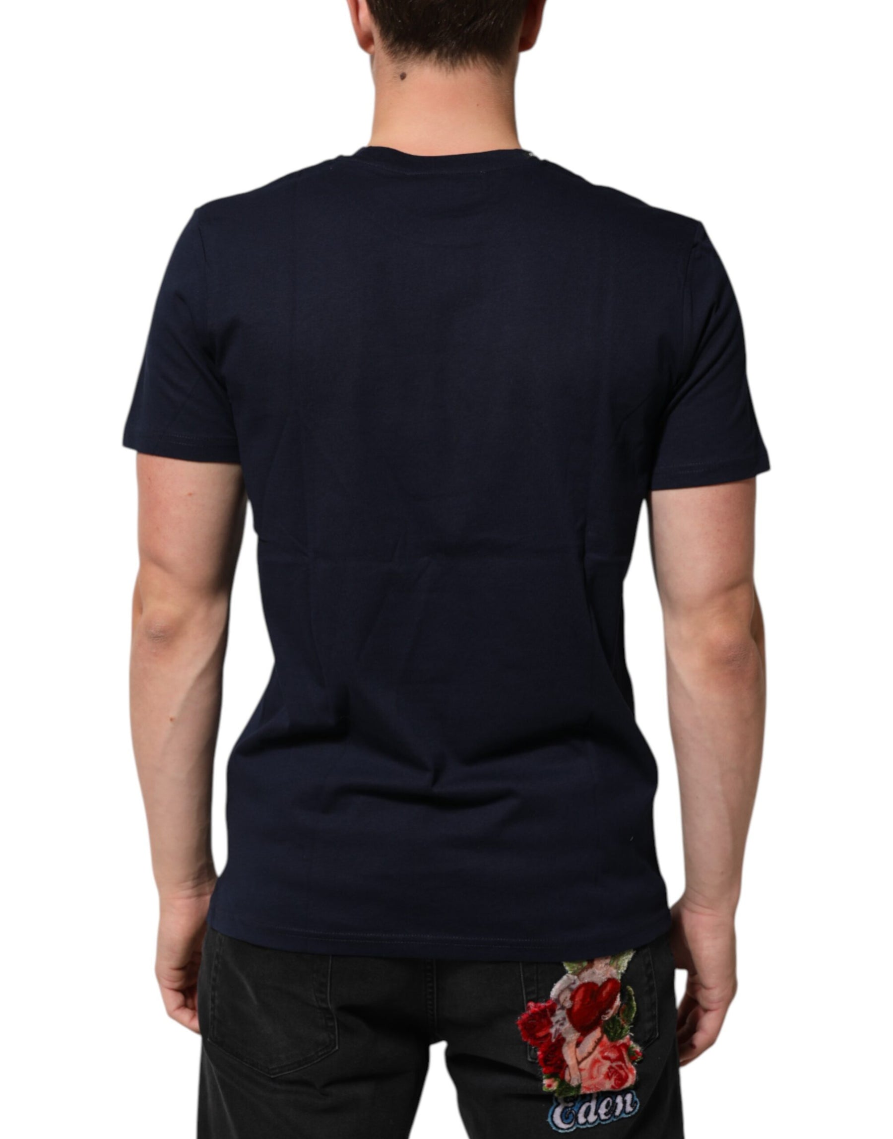 Dolce & Gabbana Dark Blue Cotton DG Logo Print Men’s Top T-shirt | Regal Royce