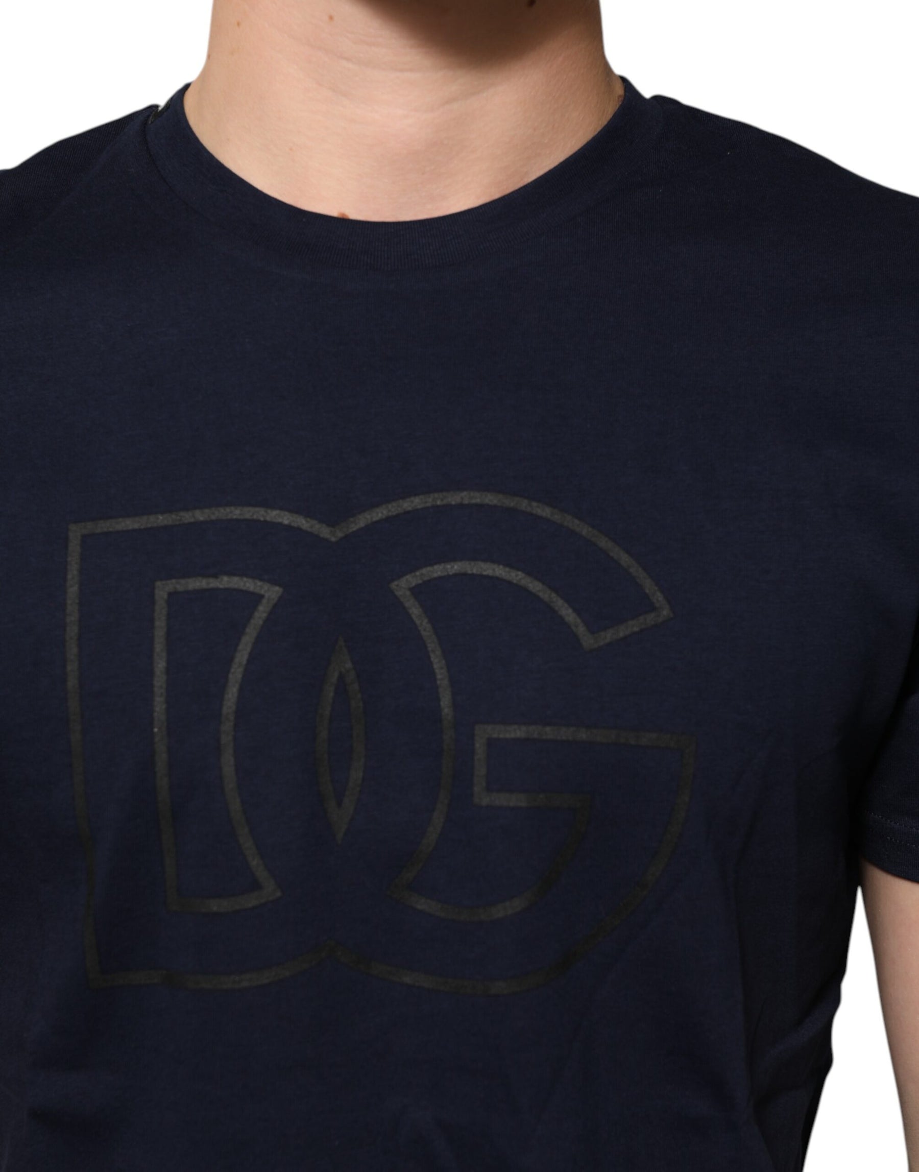Dolce & Gabbana Dark Blue Cotton DG Logo Print Men’s Top T-shirt | Regal Royce