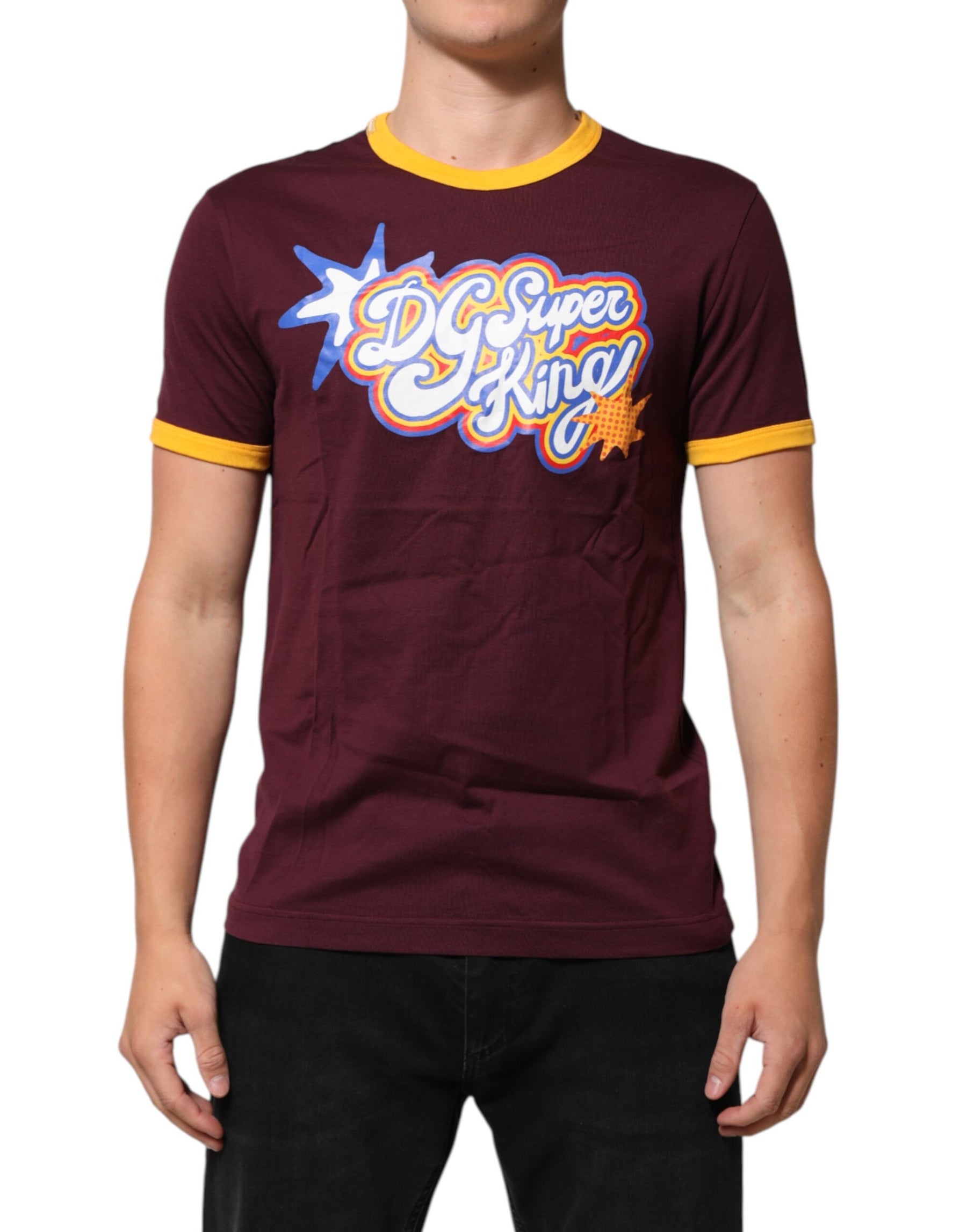 Dolce & Gabbana Burgundy Cotton DG Super King Logo T-Shirt | Regal Royce