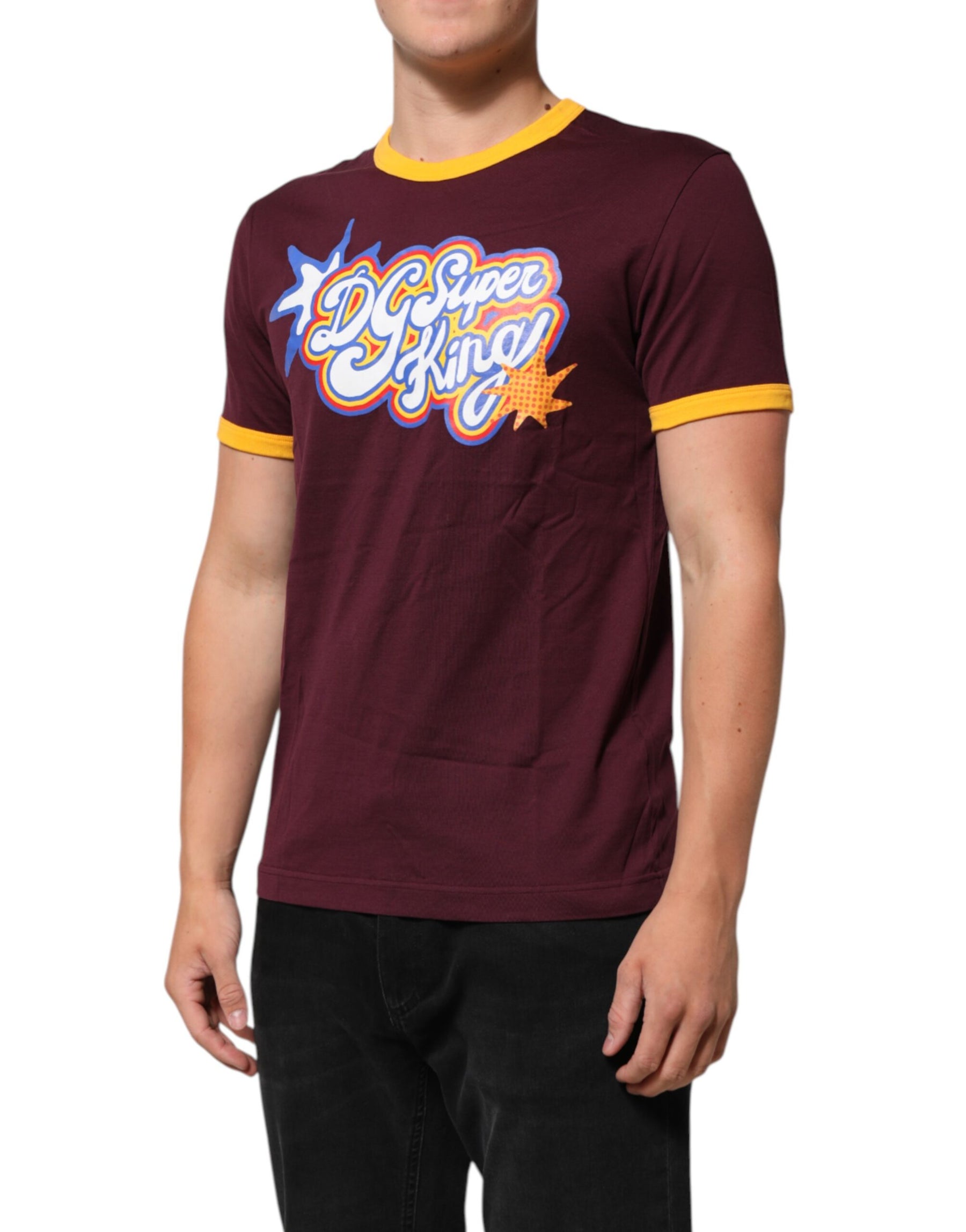 Dolce & Gabbana Burgundy Cotton DG Super King Logo T-Shirt | Regal Royce