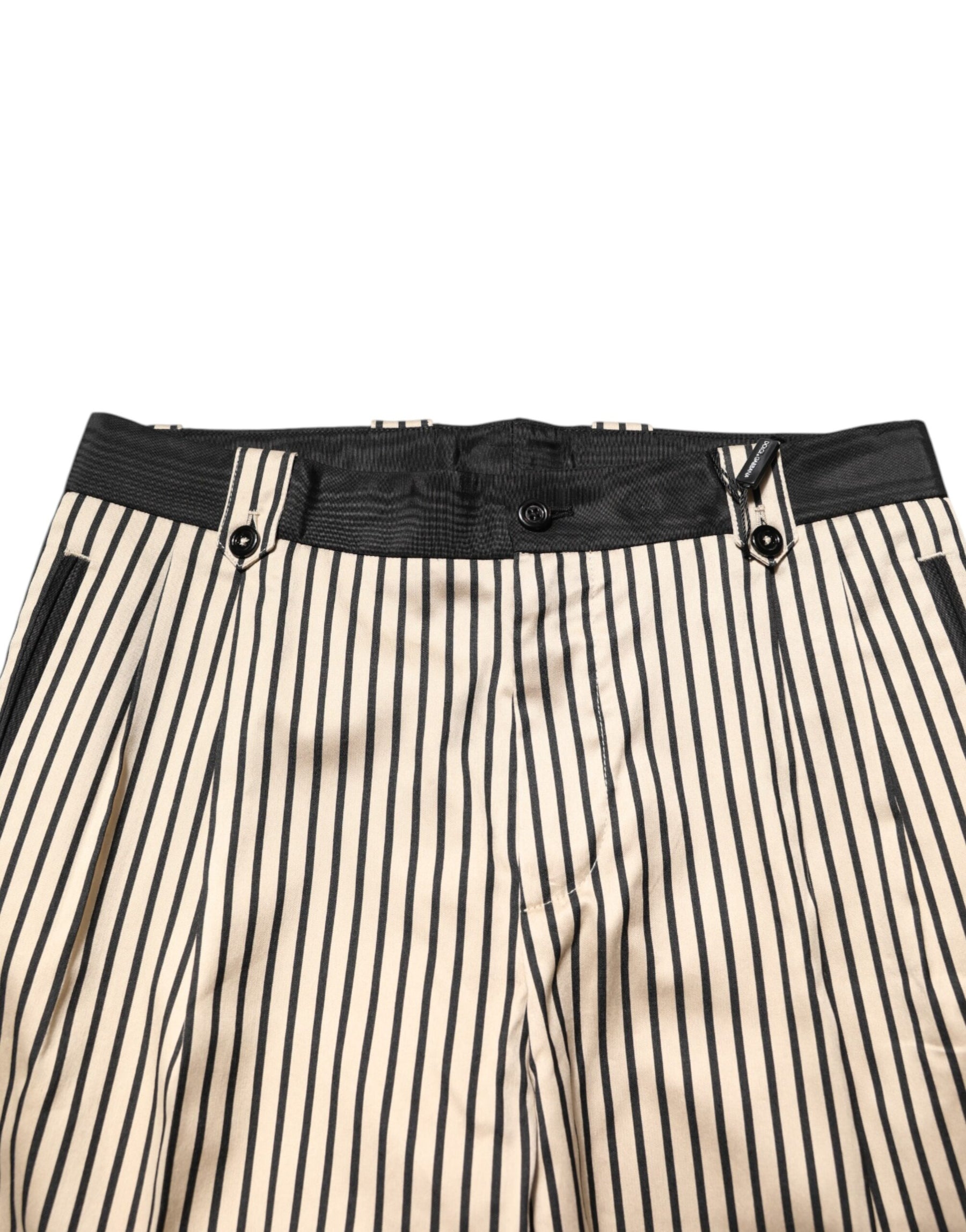 Dolce & Gabbana Beige Black Striped Cotton Slim Fit Trousers Pants | Regal Royce