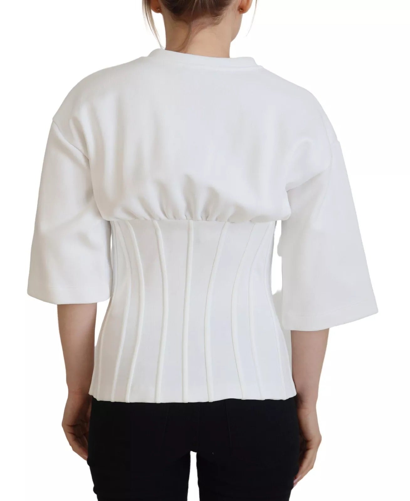 Dolce & Gabbana White Cotton Corset Stretch Top  T-shirt | Regal Royce