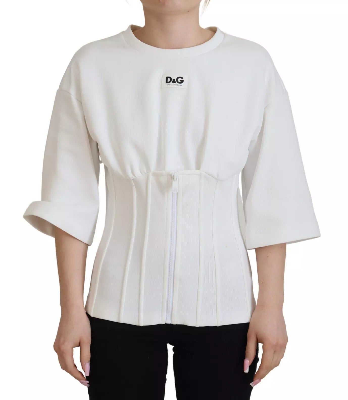 Dolce & Gabbana White Cotton Corset Stretch Top  T-shirt | Regal Royce