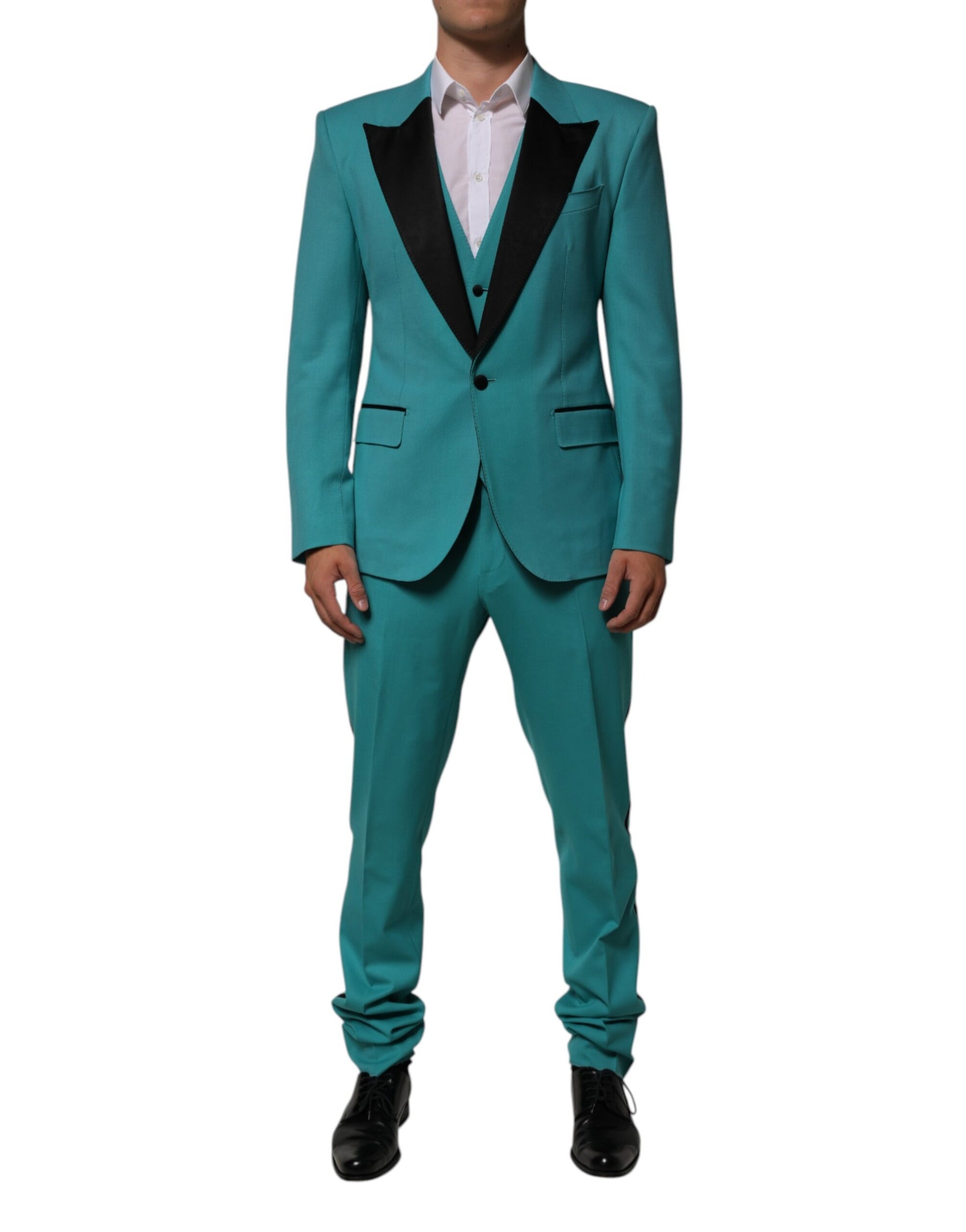 Dolce & Gabbana Cyan 3 Piece Wool Silk Blend Suit SICILIA | Regal Royce