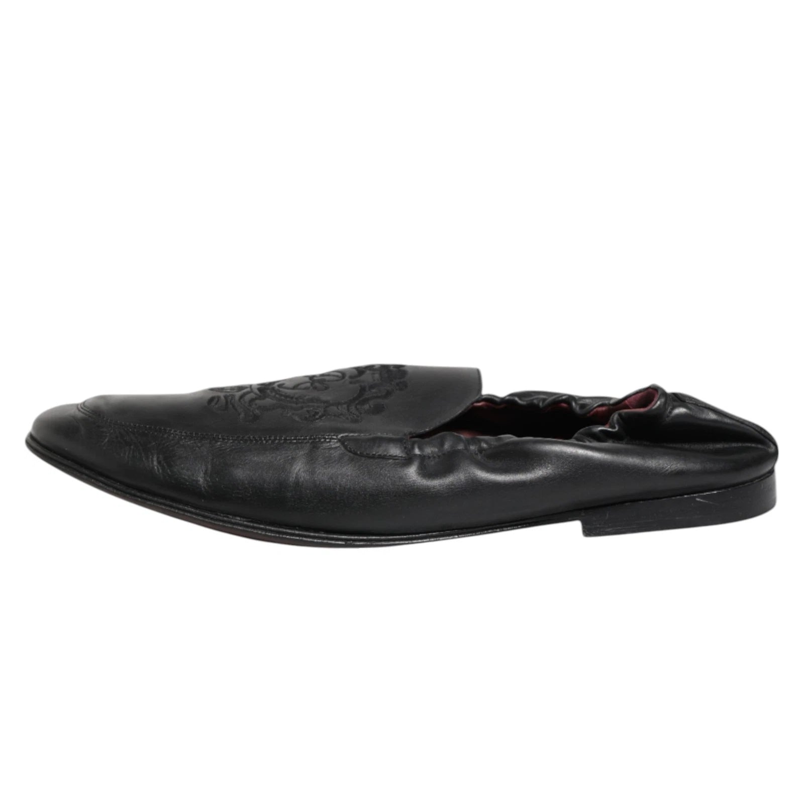 Dolce & Gabbana Black Leather Slip On Men Flat Loafers Shoes | Regal Royce