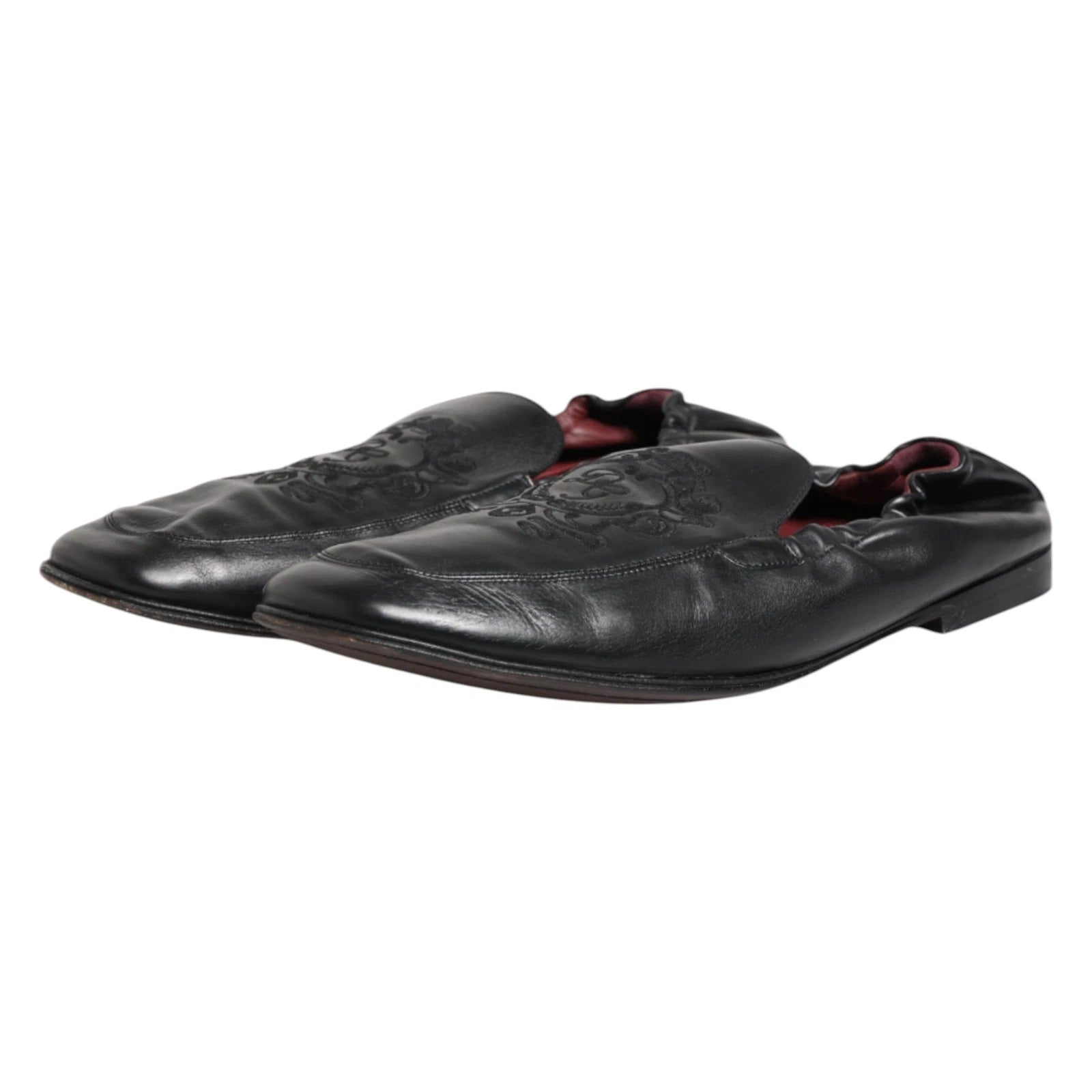 Dolce & Gabbana Black Leather Slip On Men Flat Loafers Shoes | Regal Royce