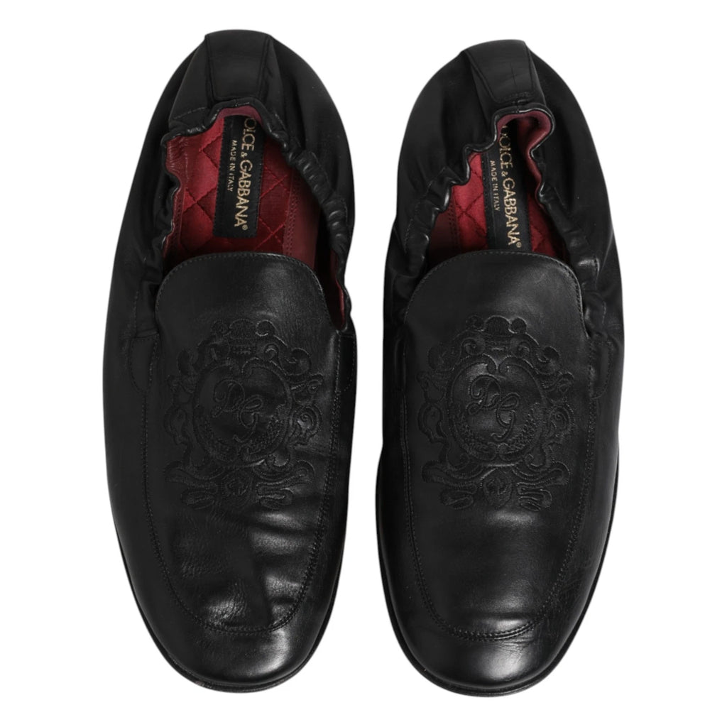 Dolce & Gabbana Black Leather Slip On Men Flat Loafers Shoes